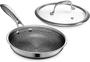 HexClad Hybrid Nonstick 8-Inch Frying Pan with Tempered Glass Lid, Stay-Cool Handle, Dishwasher-Friendly, Oven-Safe Up to 900°F, Induction Ready, Compatible with All Cooktops