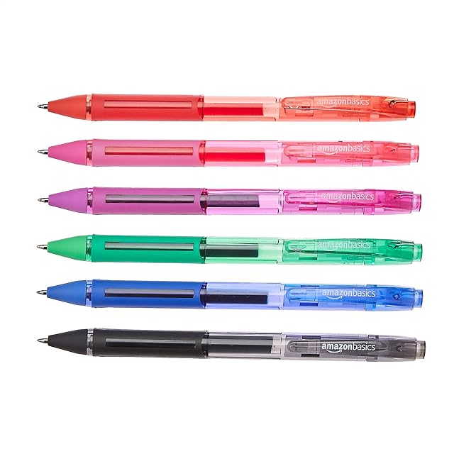Amazon Basics Gel Pens - Medium Point, 6 Count, Assorted Colors