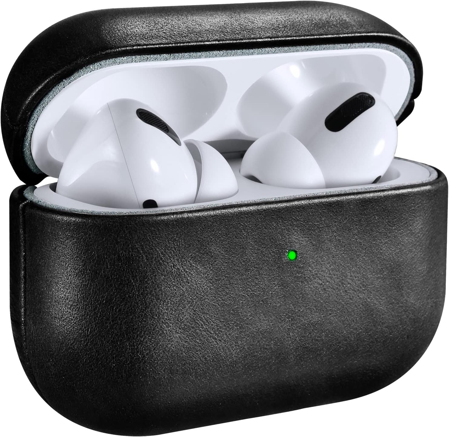 ICARERSPACELeather Case for AirPods Pro, Premium Genuine Leather Shockproof Protective Case Cover for Apple AirPods Pro Earphones Charging Case (LED Visible) Support Wireless Charger BLACK