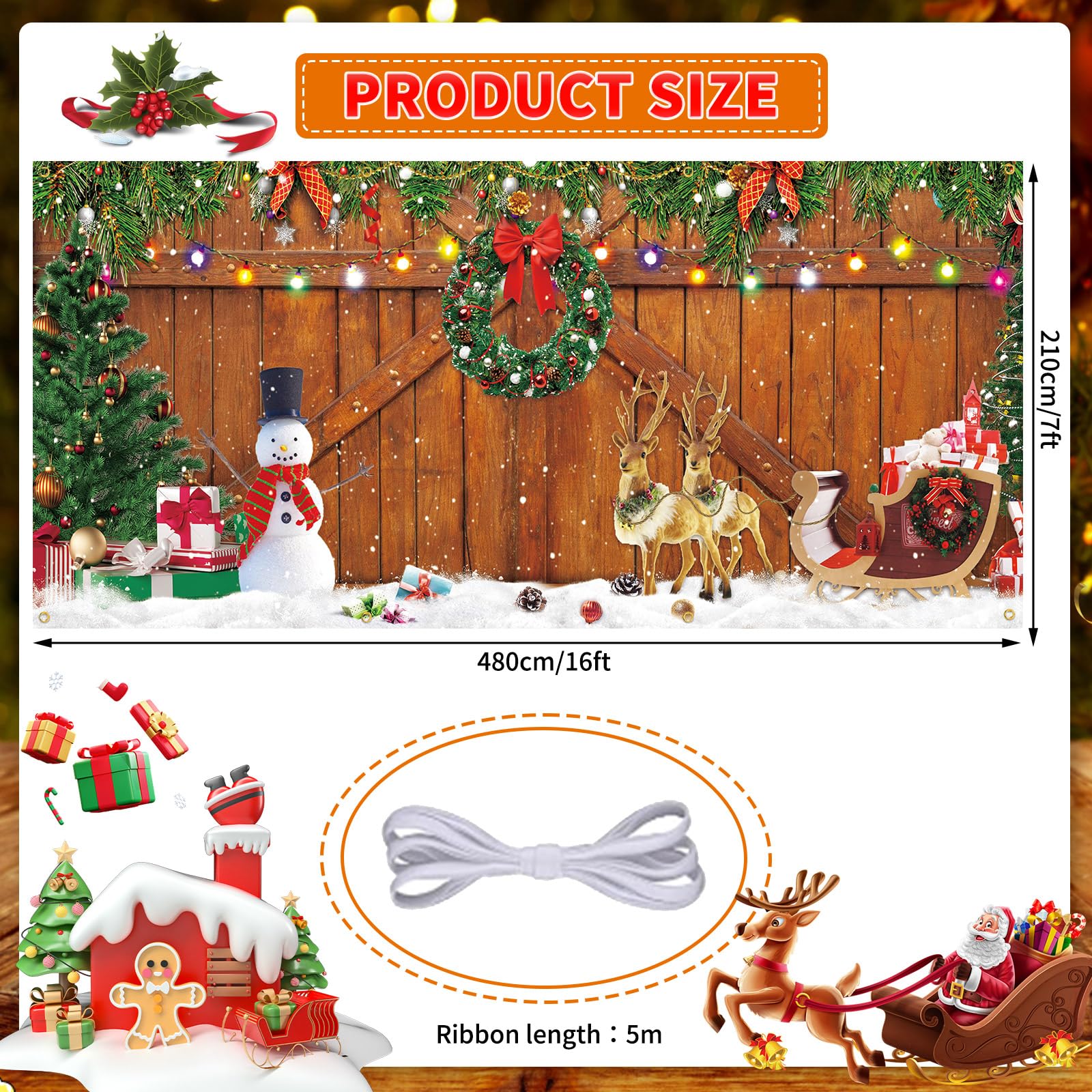 Weihnachts-Garagentor Banner – 2,1 X 4,9 M Winter Design Mit Schneeflocken, Blauer Hintergrund, Inkl. Seil