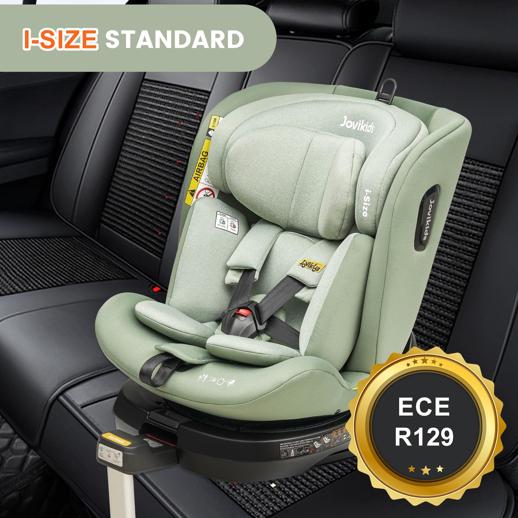 Jovikids i-Size Seggiolino Auto 0-36kg, 360°Girevole Ovetto Neonato Auto con Isofix e Gambe di Supporto 40-150cm dalla Nascita a Circa 12 anni (verde)