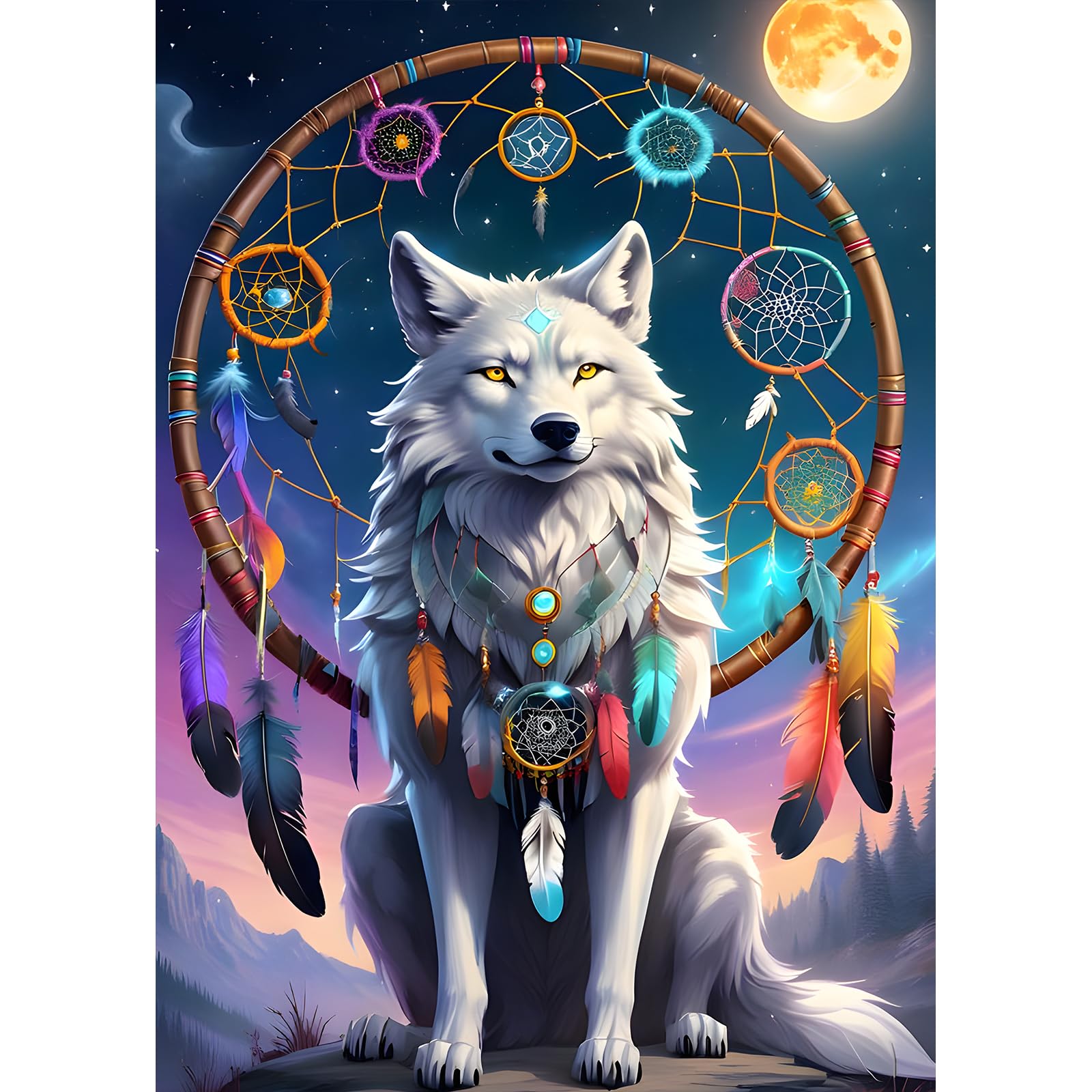 DPHERO DIY Wolf Diamond Painting Kit for Adults, 5D Dreamcatcher
