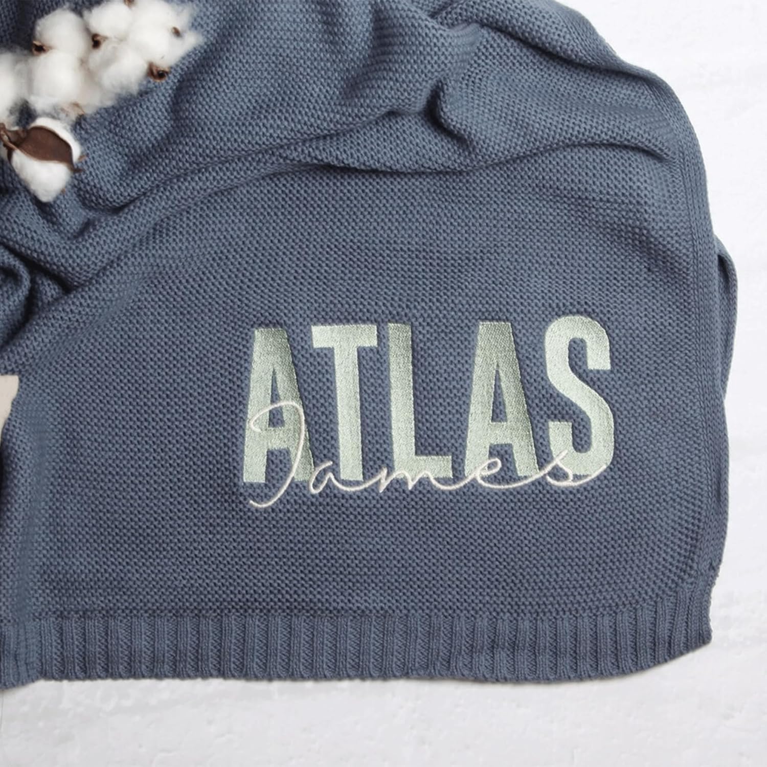 Personalized Baby Blanket, Embroidered Name, Knit Baby Blanket, Newborn Baby Gift, Swaddle Soft Breathable Cotton Knit, Name Keepsake Custom