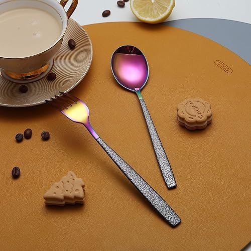 Miniatura 4 de Juego de cubiertos de 20 piezas con revestimiento de cabeza de arco iris con mango negro de Marte negro, acero inoxidable titanio colorido chapado