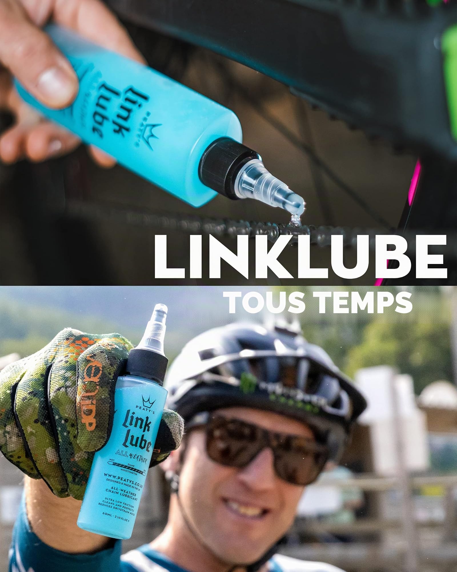 Peaty's LinkLube Kit de Démarrage Lubrifiant Toutes Saisons - Huile pour Chaîne de Vélo, Temps Sec et Humide, MéLange de Cire et d'Huile pour Protection Optimale de la Transmission, 3 x 60 ML