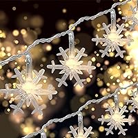 Vista 10 de Holiday Essence - Cadena de luces de Navidad en forma de copo de nieve, 50 luces LED blancas frías, 8 modos, 25 pies, juego de luces