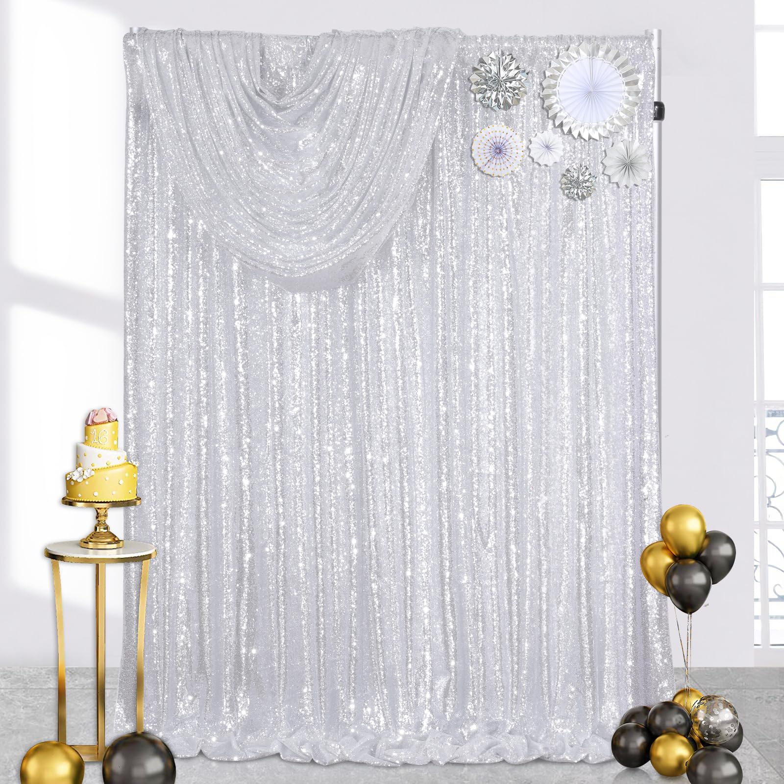 Silver Sequin Backdrop Curtains Christmas: 4ftx8ft Sequin Curtain for Backdrop Shimmer Drapes for Wedding Birthday Party Christmas Photography Decorations 2 Panels