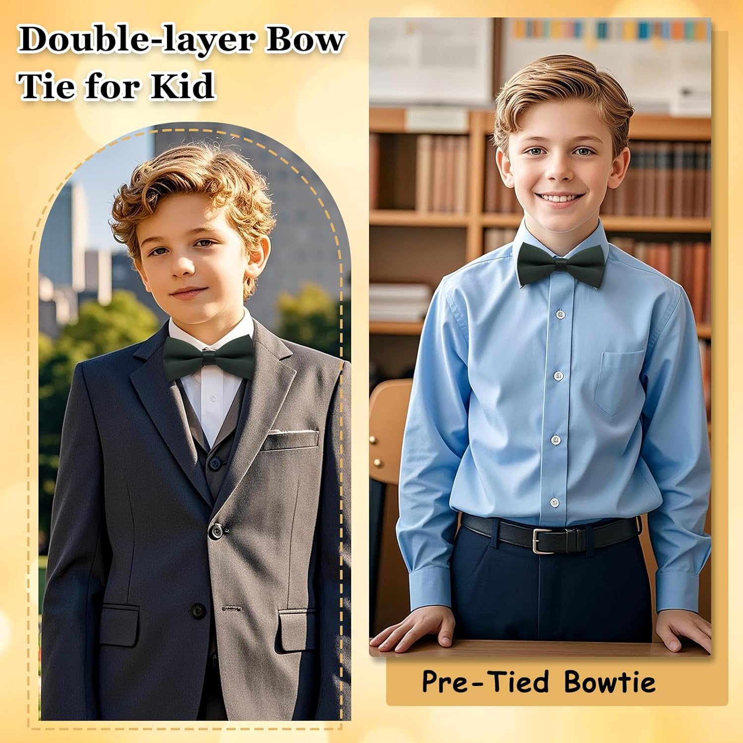 Bow Ties for Boys, Adjustable Teens Bow Tie Solid Color Pre Tied Kid's Bowtie for School Business Wedding Party - Image 4