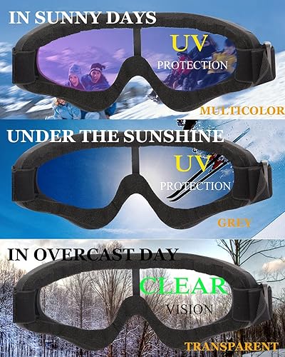 Miniatura 5 de Yidomto Gafas de esquí, paquete de 3 gafas de snowboard para niños, niñas, jóvenes, hombres y mujeres