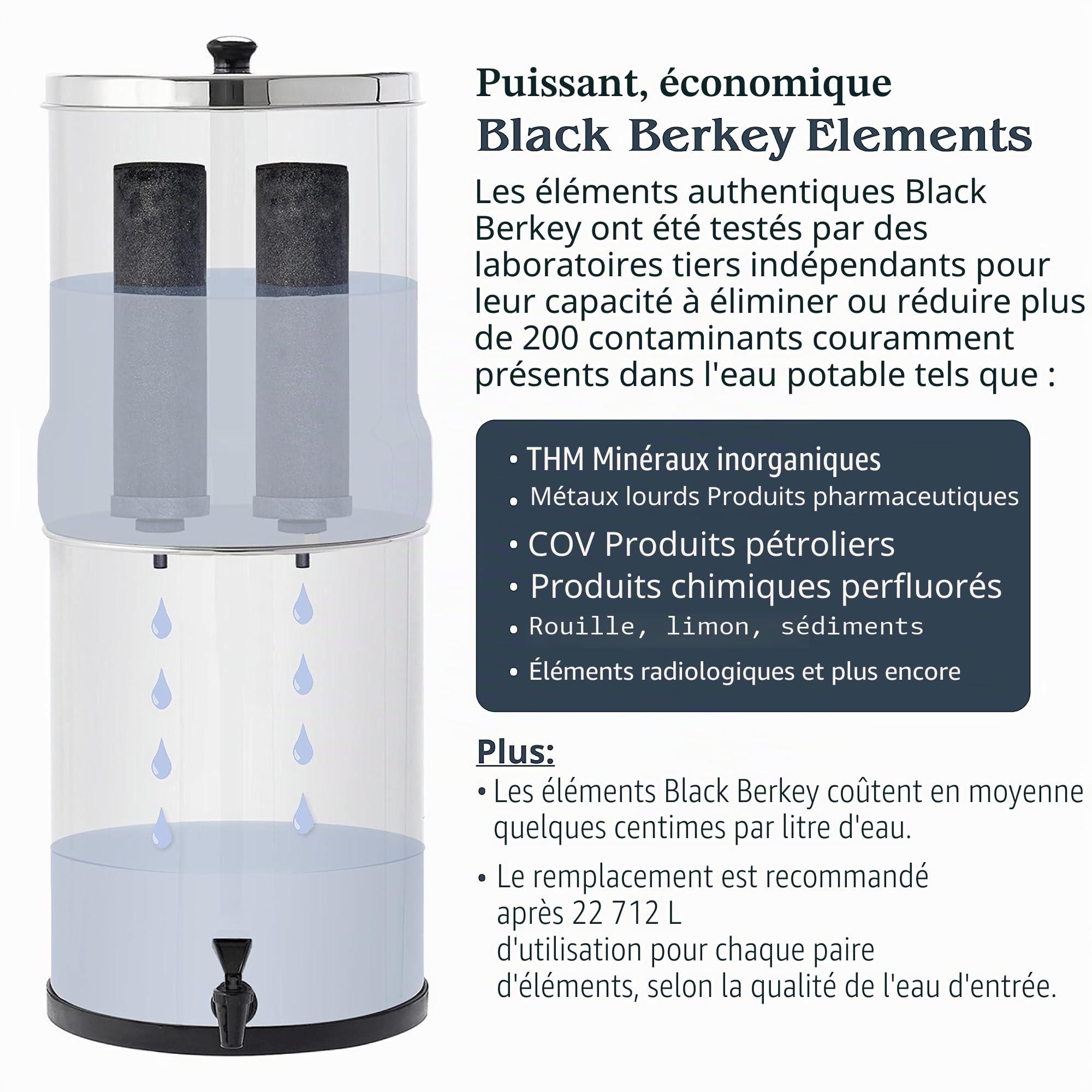 Berkey Go Kit de filtre à eau avec 1 système de filtration à eau Qt Gravity Fed, bouteille de sport et apprêt noir