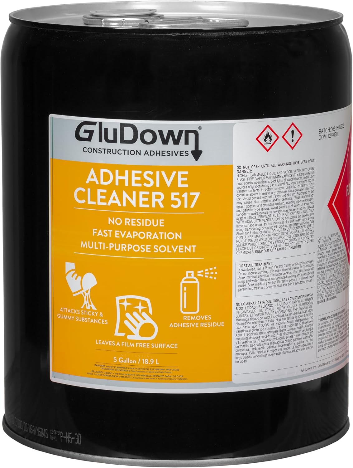Adhesive Cleaner 517, Remove Solvent Adhesive Residue, 5 Gallon Bucket