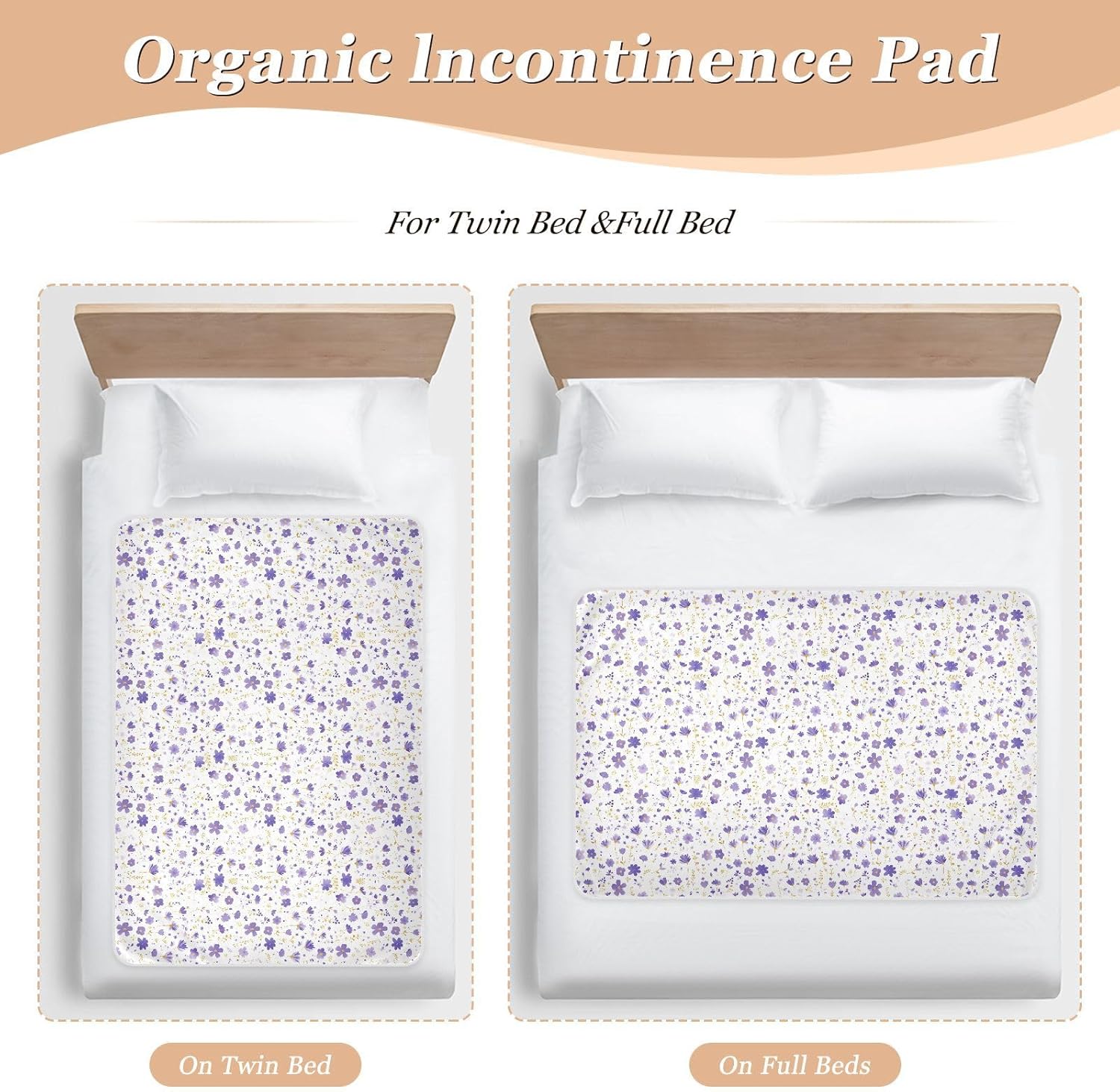 Watercolor Purple White Floral Pattern Extra Large Resuable Diaper Mats Water Resistant Potty Training Pads Skin-Friendly Cradle Mattress for Children Adults Pets , 52" L x 34" W