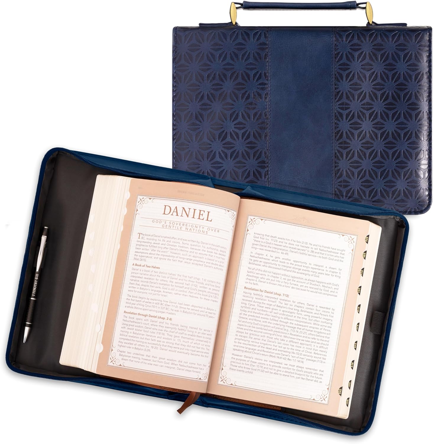 Christian Art Gifts Women's Fashion Bible Cover I Know The Plans Jeremiah 29:11, Blue/Gold Faux Leather, Large