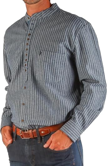 The Celtic Ranch Collarless Shirt for Men, Irish Grandfather Cotton Linen Long Sleeve Button Down Banded Collar Dress Shirt