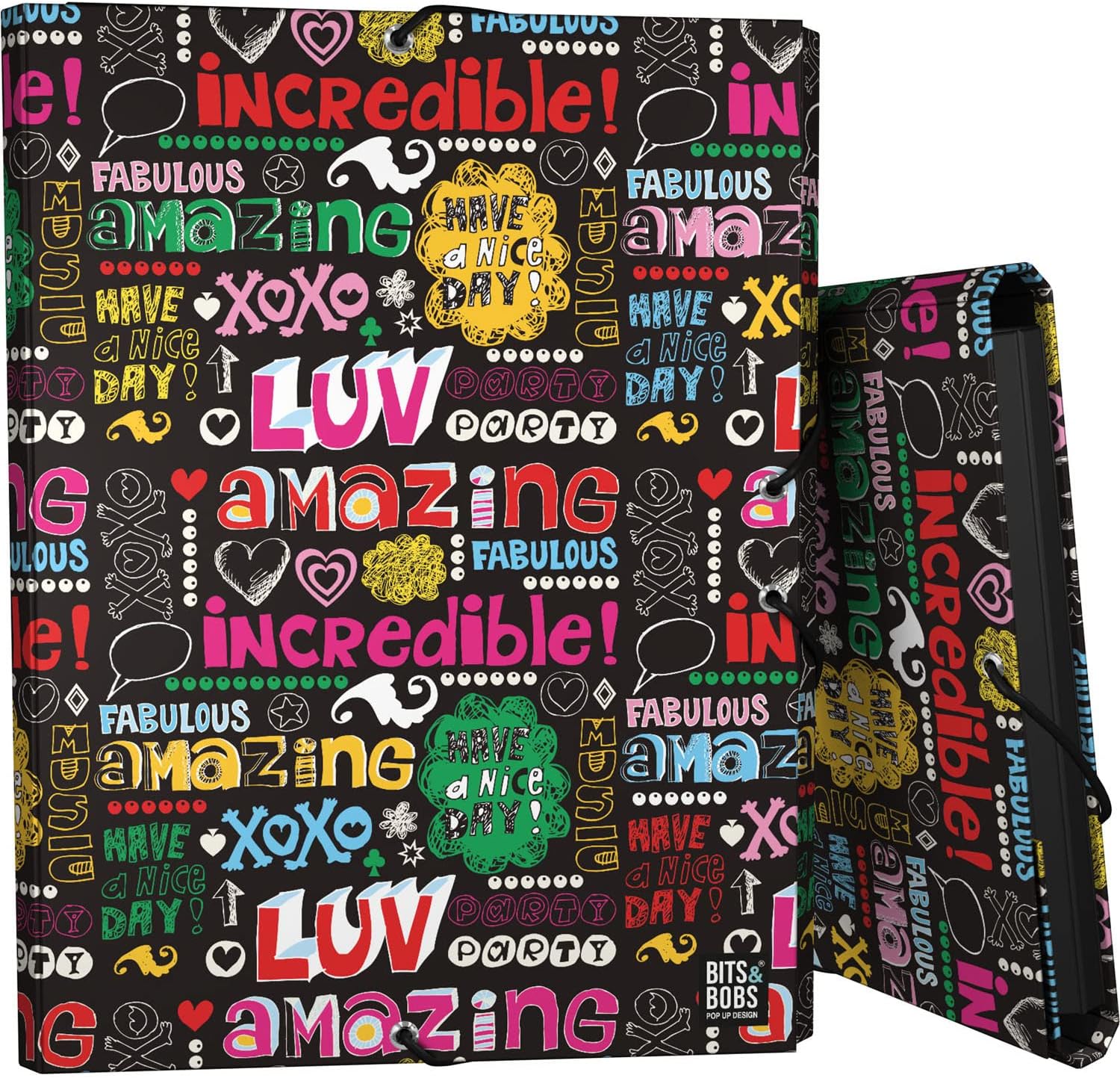 Grafoplás | Folder 3 Flaps | Lined Cardboard | Hard Cover | Folio Size | Bits&Bobs Pop Up Design Design, Nice Day | FSC Certified