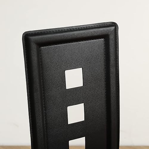 Miniatura 8 de Karl home Juego de 4 sillas de comedor huecas modernas sillas de comedor negras con respaldo de PVC y cojín de cuero silla de comedor para cocina y