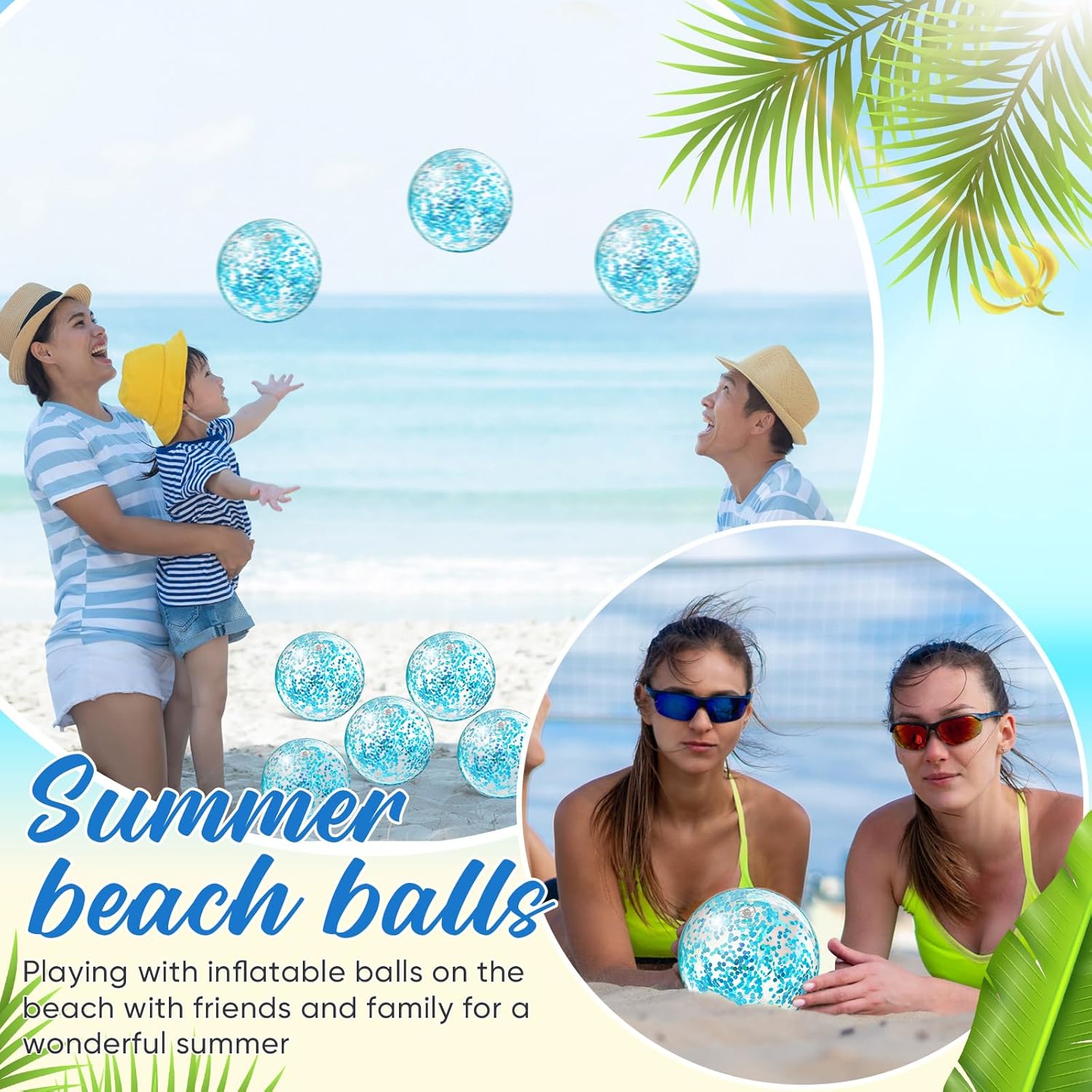 Hungdao 25 Pcs Inflatable Glitter Beach Ball 8 Inches Mini Clear Floatable Confetti Ball for Kids Bulk Swimming Pool Theme Party Toy for Hawaiian Theme Party Decorations Favors Supplies