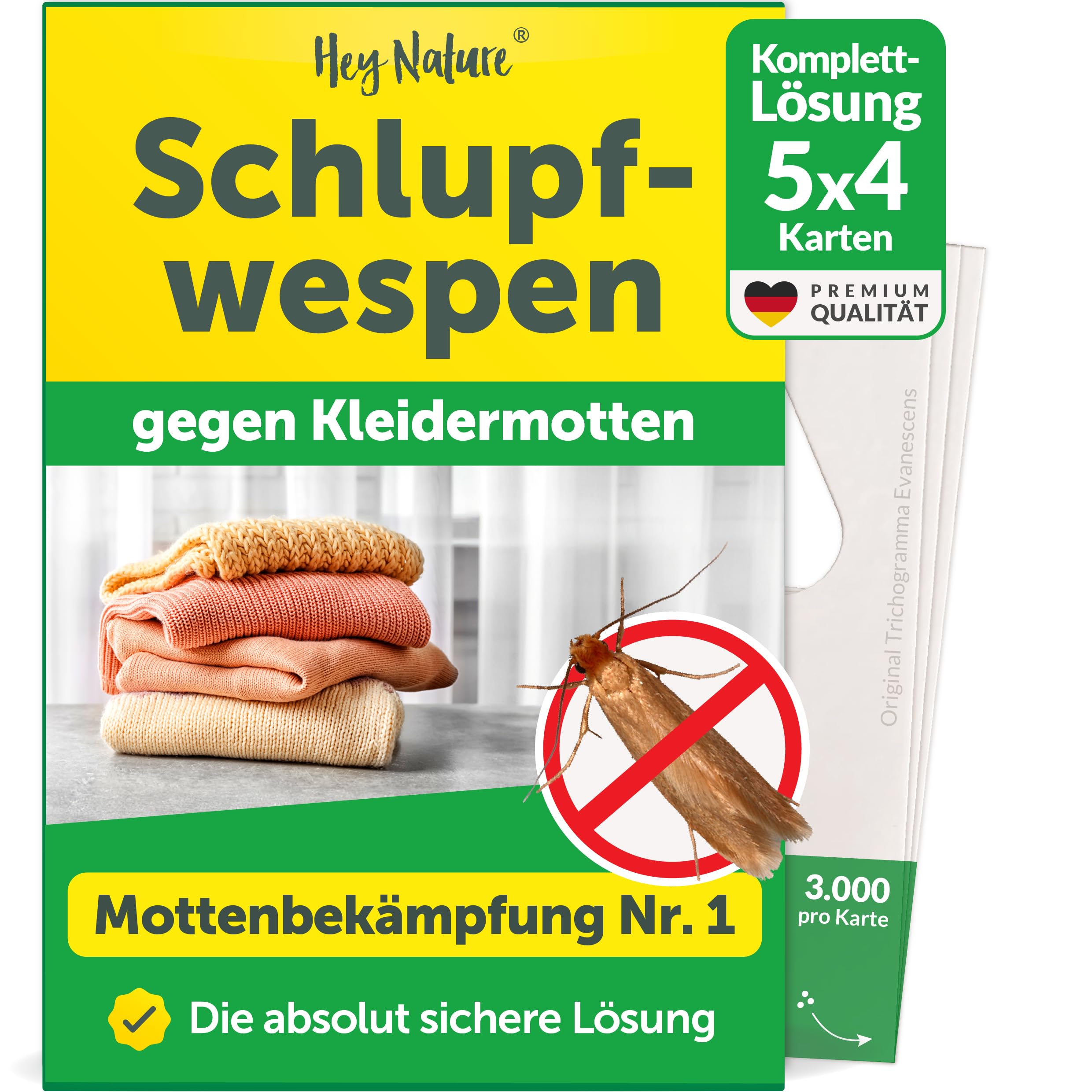 Hey Nature Schlupfwespen gegen Kleidermotten, 20 Karten (4 Karten à 5 Lieferungen). Natürlich & effektiv Kleidermotten bekämpfen mit Schlupfwespen gegen Motten. Alternativ zu Mottenkugeln, Mottenspray