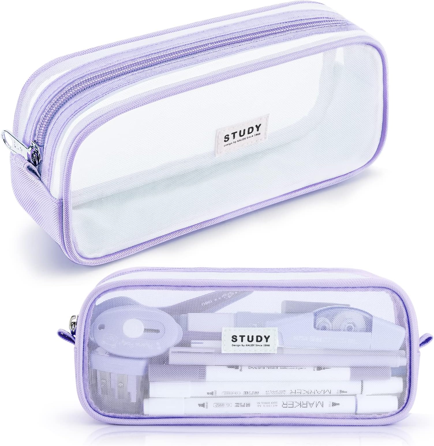 KALIDI Grid Mesh Pencil Case Large Capacity Pencil Case Big Pencil Pouch With Zipper Simple Stationery Bag Aesthetic Pen Bag for School Teen Girl Boy Multi-Purpose bag for office Men Women (Purple)