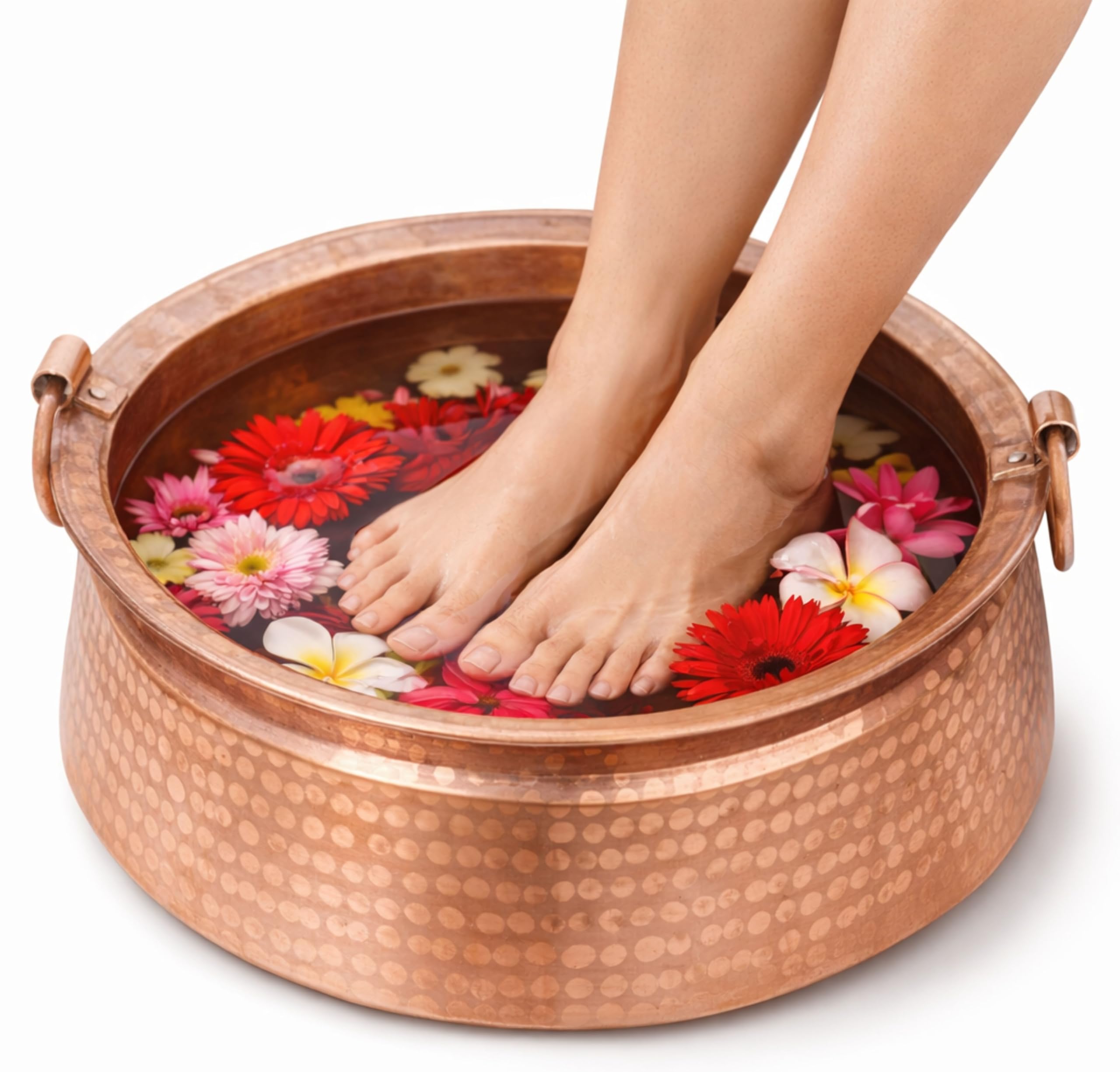 Pure Copper Khadkulo 11"-12” Foot Soak Bowl – Hand Hammered Nepali Foot Spa Basin for Pedicure & Relaxation – Compact Size for Small to Medium Feet – Decorative Flower & Candle Display