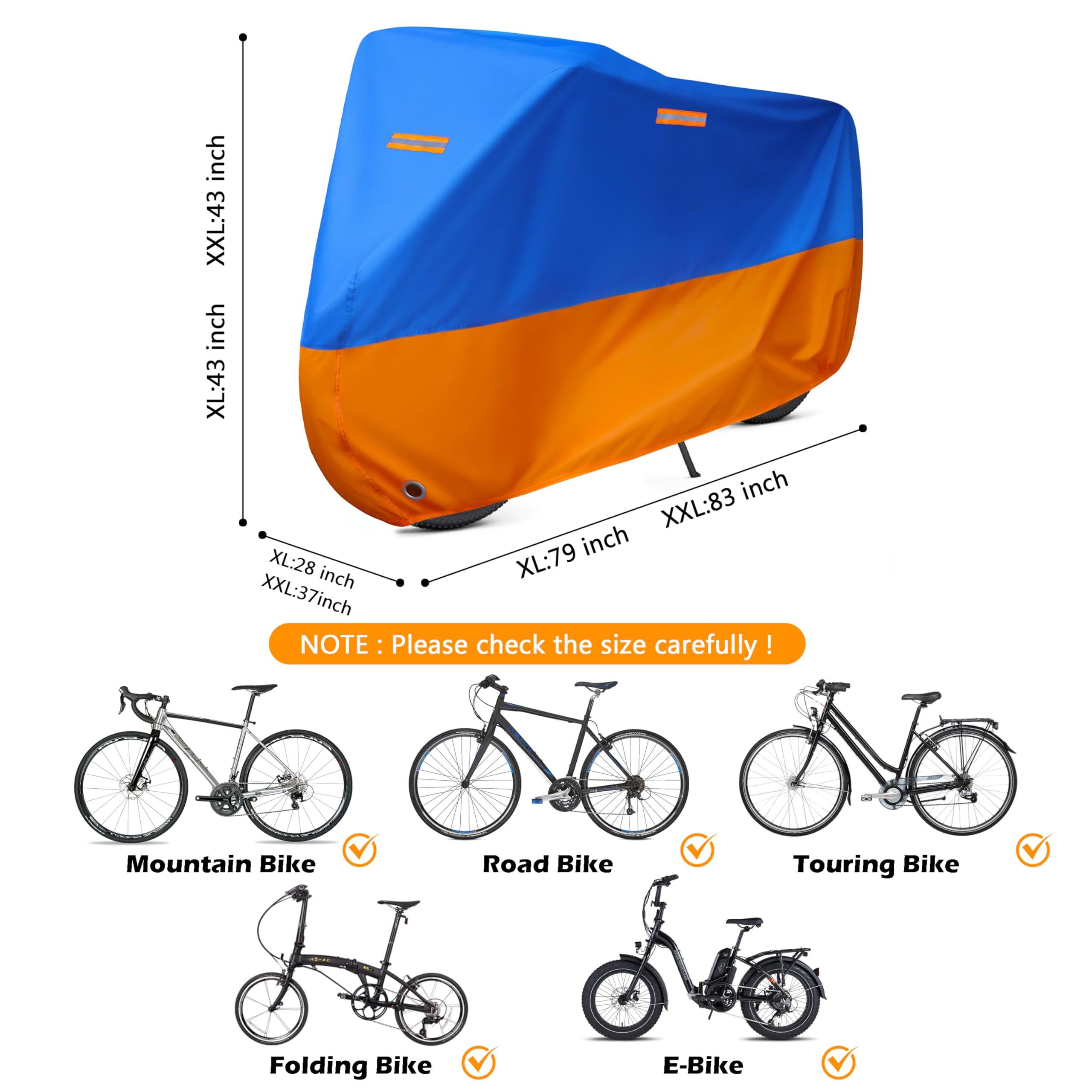 Housse de vélo d'extérieur imperméable contre la pluie, le soleil, la poussière, le vent, avec trou de verrouillage pour vélo électrique, VTT, vélo de route (bleu, taille XL pour 1 vélo)