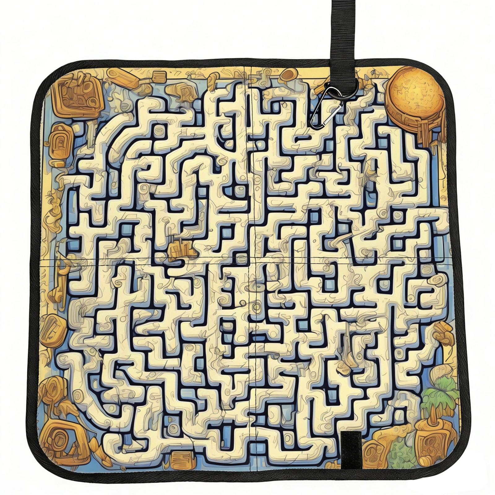 WZYCWB Labyrinth Treasure Map Foldable Seating Cushion with Carabiner - Stadium Mat for Camping, Hiking and Outdoor Activities