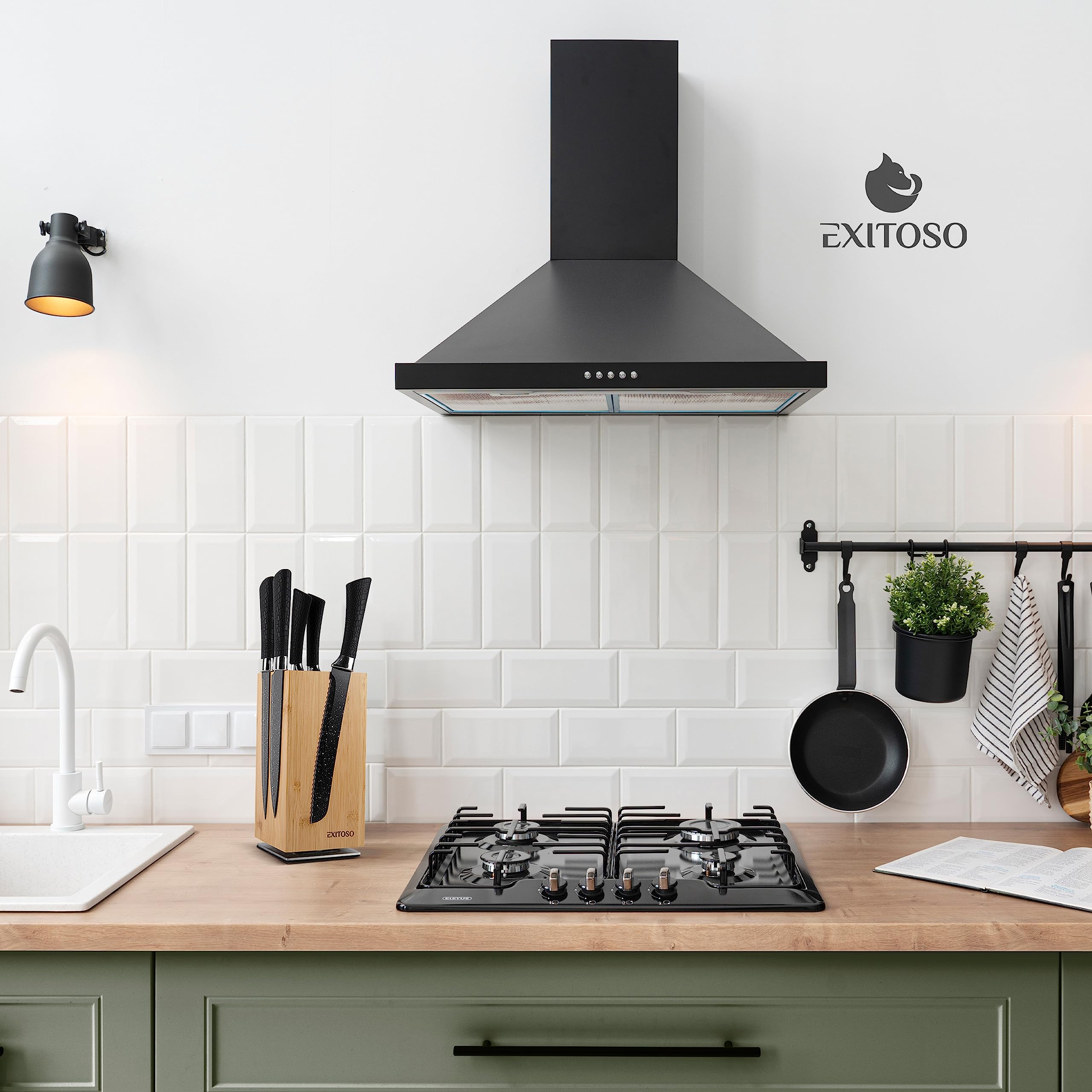 Exitoso NOUVEAU bloc à couteaux en bambou, rotatif à 360 degrés avec aimants à l'extérieur et insert en poils amovibles - espace pour jusqu'à 20 couteaux | rangement sécuritaire des couteaux