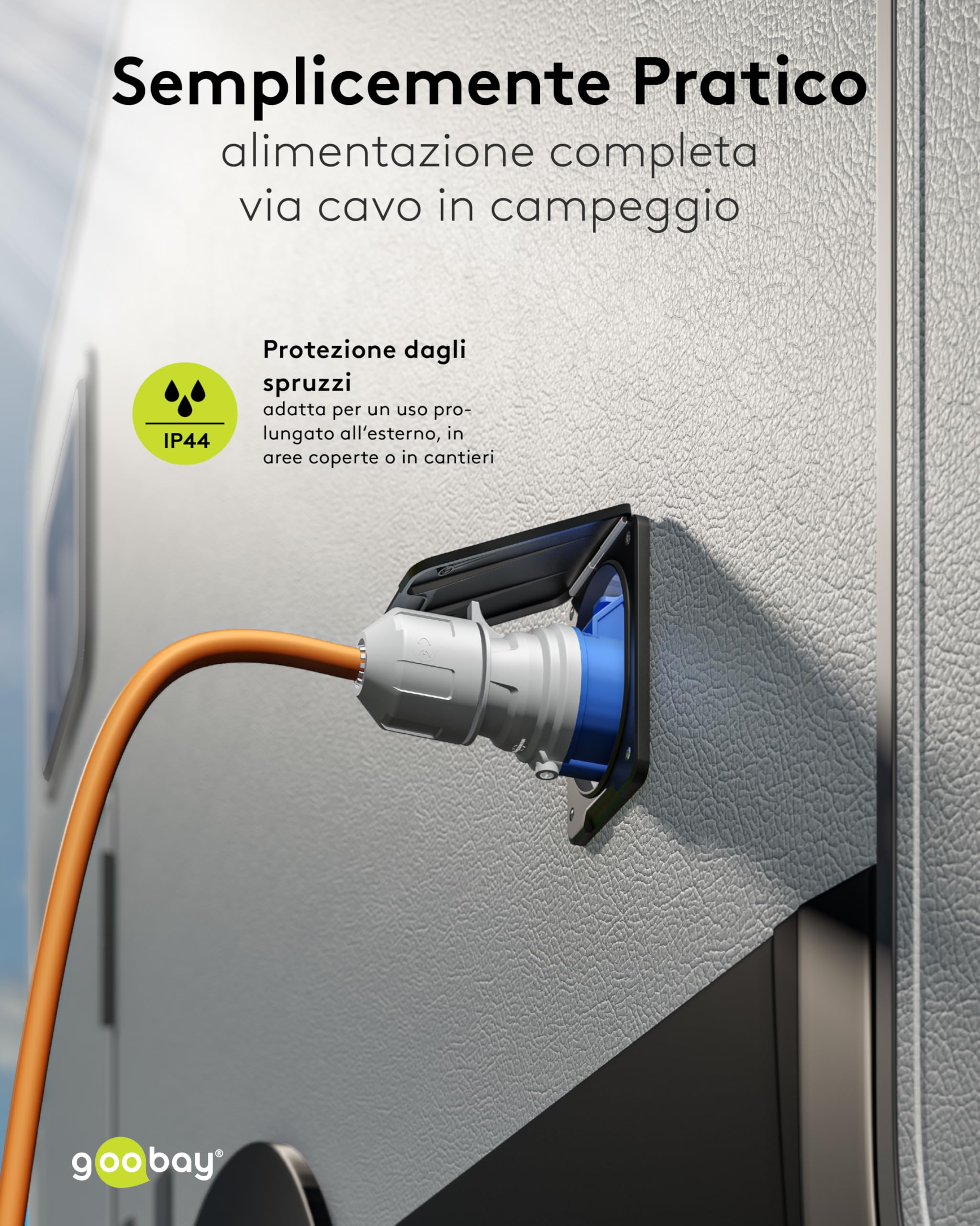 goobay Cavo adattatore CEE per caravan, 5 m, spina con contatto di protezione a presa CEE con coperchio di chiusura, IP44, cavo da campeggio, camper e caravan, 76219