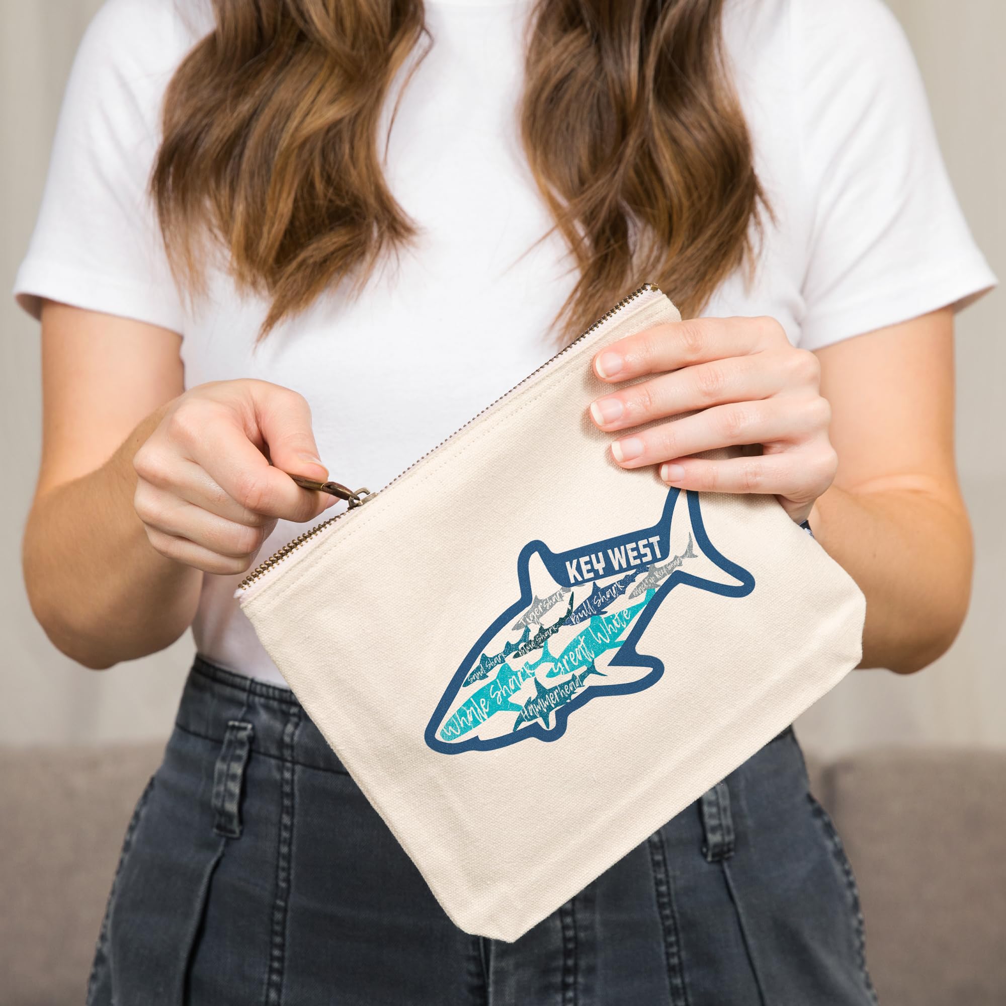 Key West, Florida, Sharks, Pattern, Shark Names, 100% Cotton Zipper Pouch, Travel Accessory, Go Bag