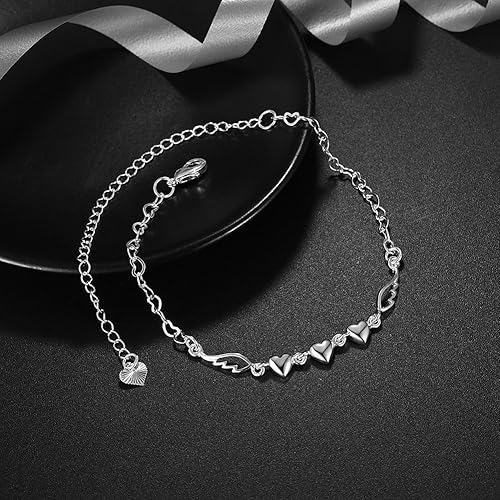 Miniatura 6 de Joyería de moda 925 plata esterlina amor corazón alas ángel cadena tobillera, Plata