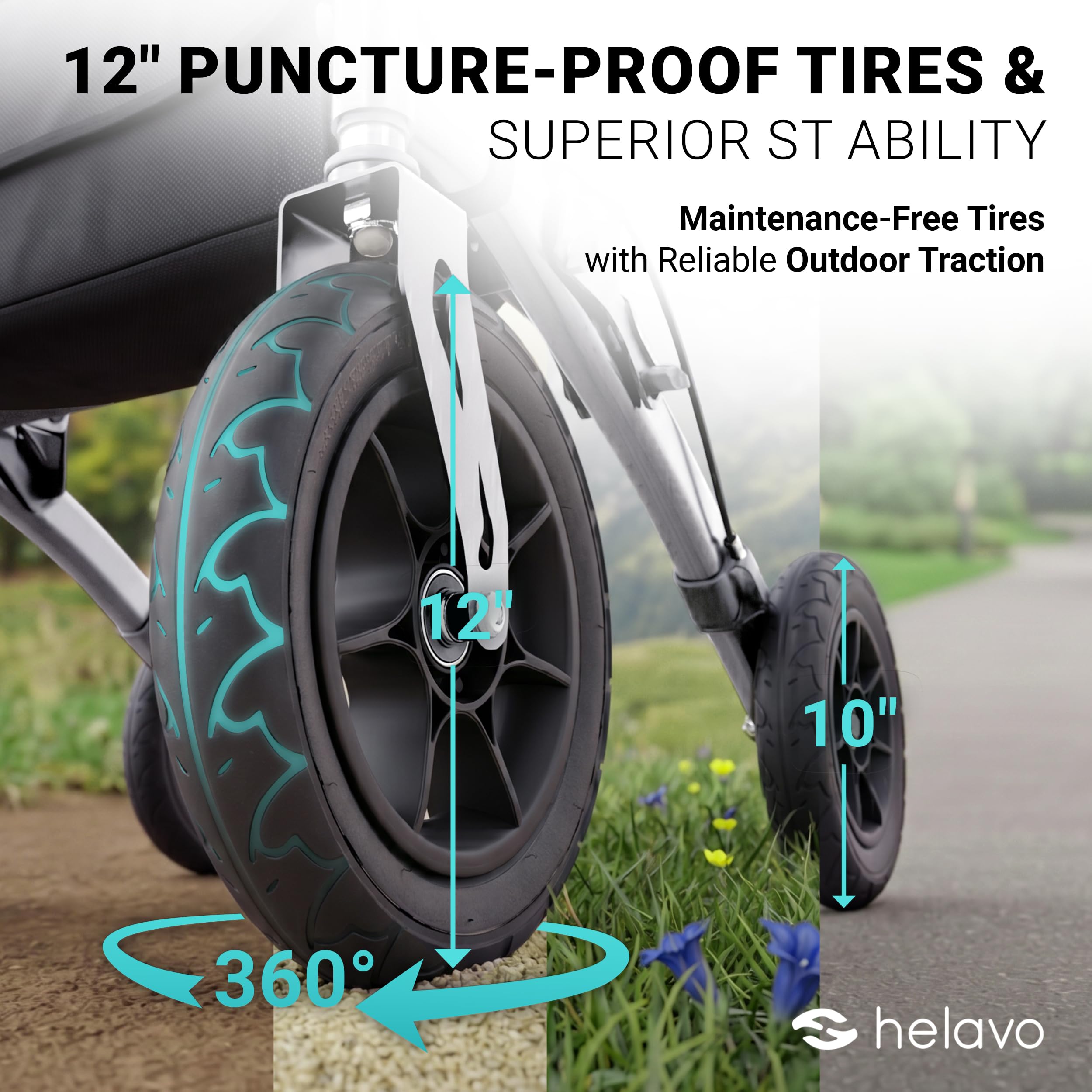 Helavo All Terrain Walker, 12" Solid Rubber Tires, Outdoor Rollator Walker — Amazon image 3