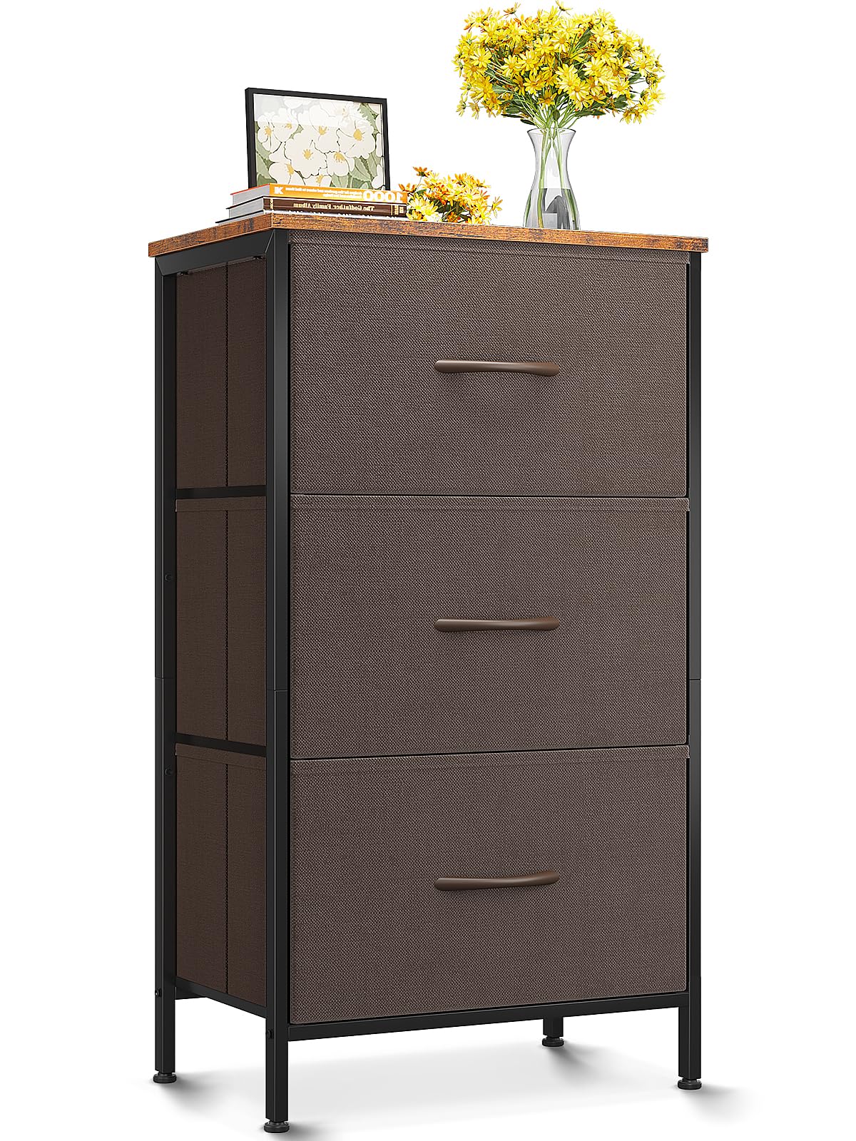 AODK Dresser for Bedroom Nightstand Small Dressers Chest of Drawers End Table for Living Room, Closet Dresser with 3 Storage Drawers Organizer Clothes, Brown
