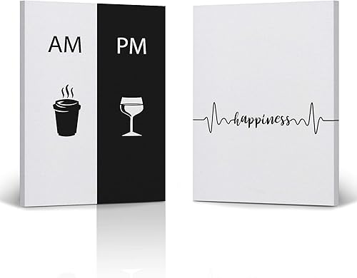 Miniatura 1 de HB Art Design AM and PM Coffee Line Art - Juego de impresiones en lienzo de 2 paneles, arte de pared, decoración de cafetería, decoración de pared