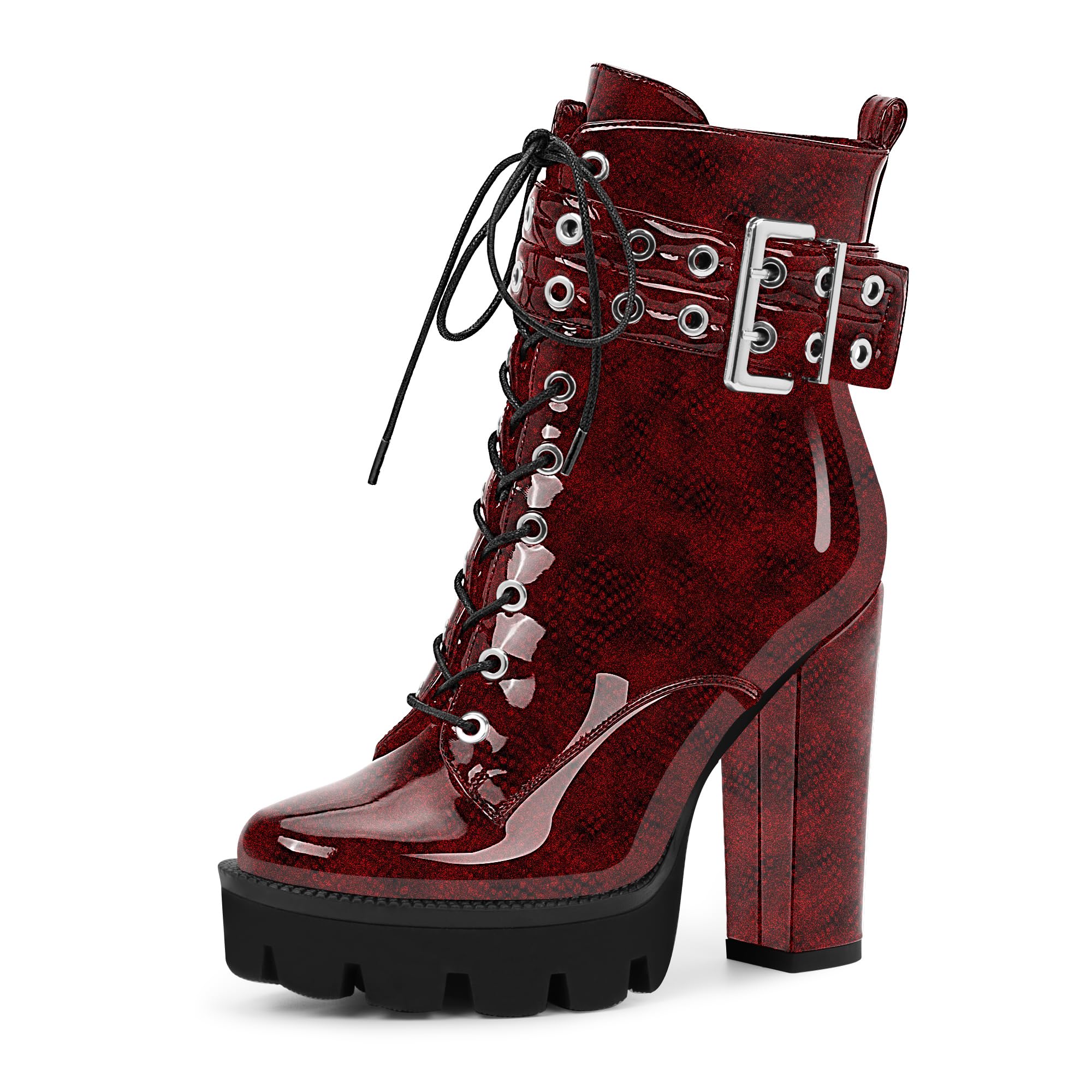 Womens Platform Chunky High Heel Ankle Boots Gothic Buckle Strap Lace Up Combat Booties