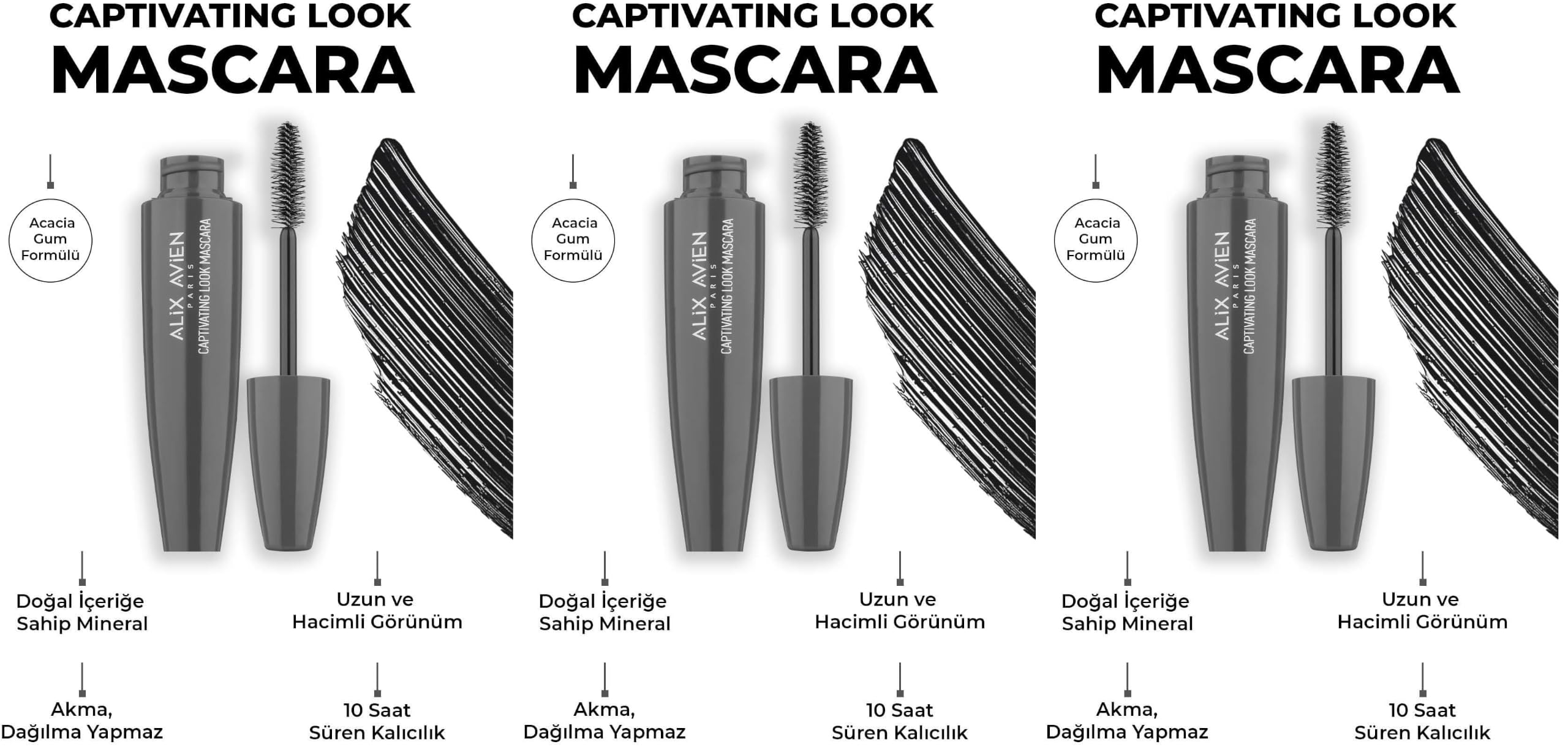 ALIX AVIEN Captivating Look Mascara-büyüleyici Görünüm-hacimli Ve Kusursuz Kıvrıma Sahip Kirpikler (3 paketi)
