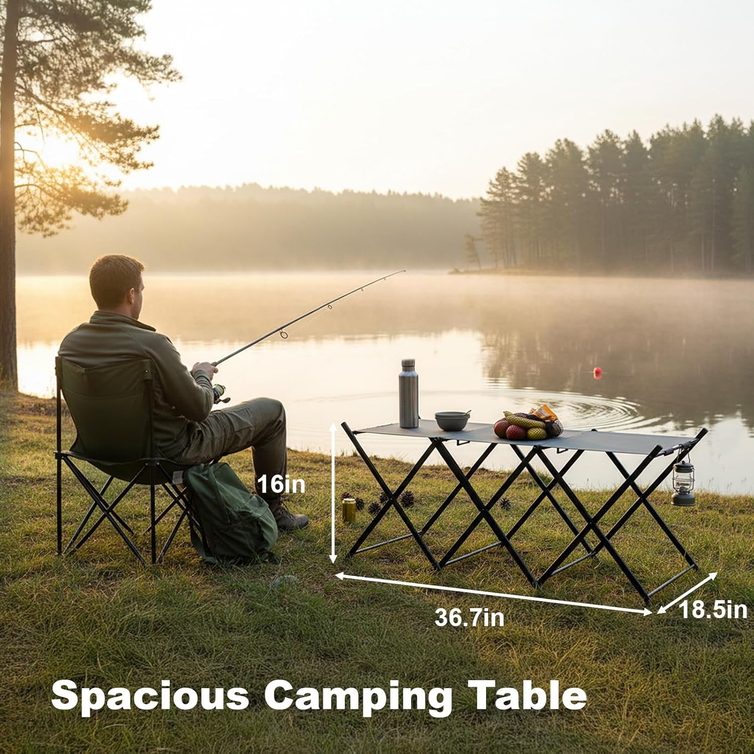 Folding Camping Table & Shelf, 2-in-1 Portable Aluminum Picnic Table and 3-Tier Storage Rack, Lightweight Low Table with Carrying Bag for Outdoor, Beach, Picnic, BBQ and Party