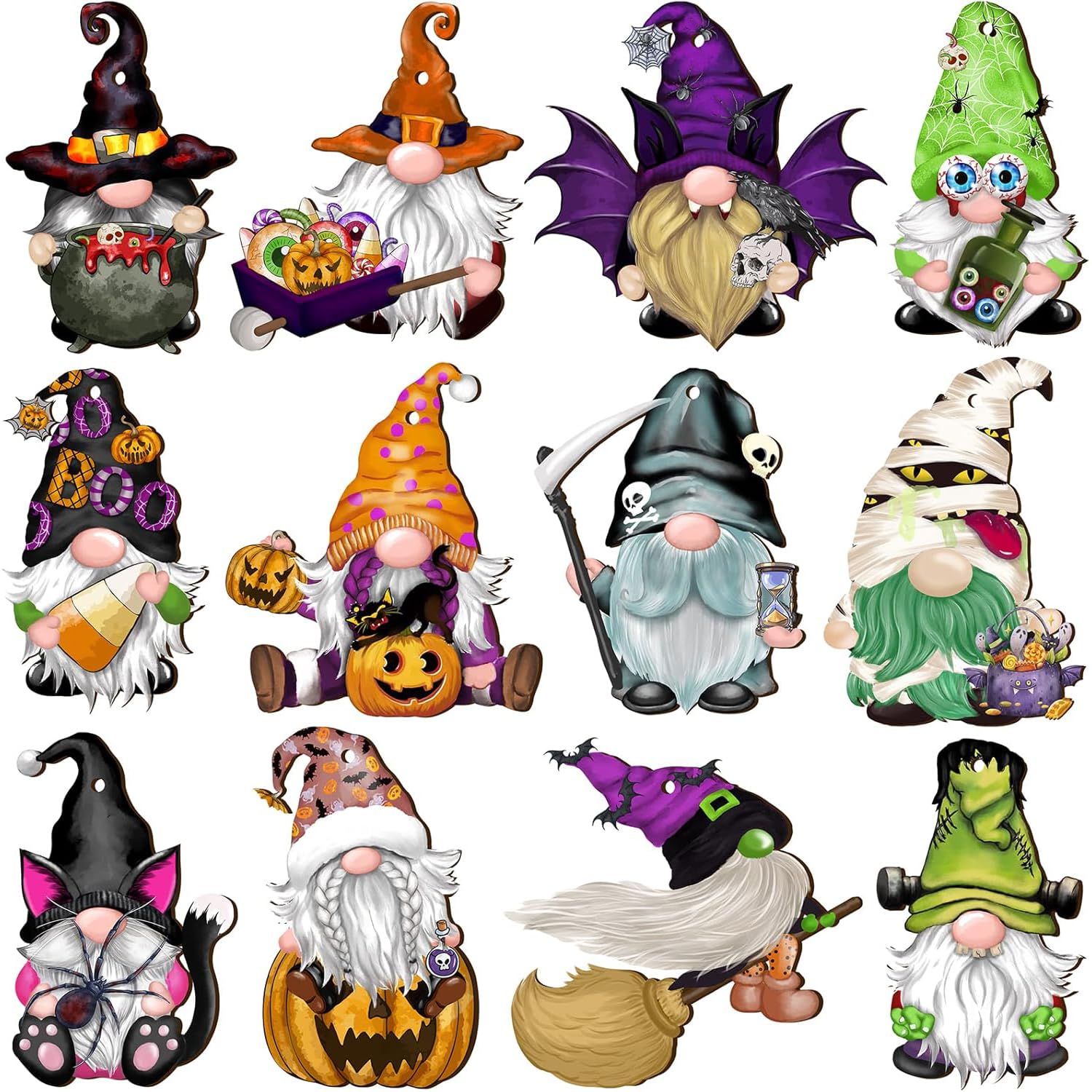24Pcs Halloween Gnome Wooden Hanging Ornaments, Wooden Hanging Decor for Tree Decorations with Twine, Doll Elf Wood Hanging Craft for Home Decor Party Supplies (Halloween-Gnomes)