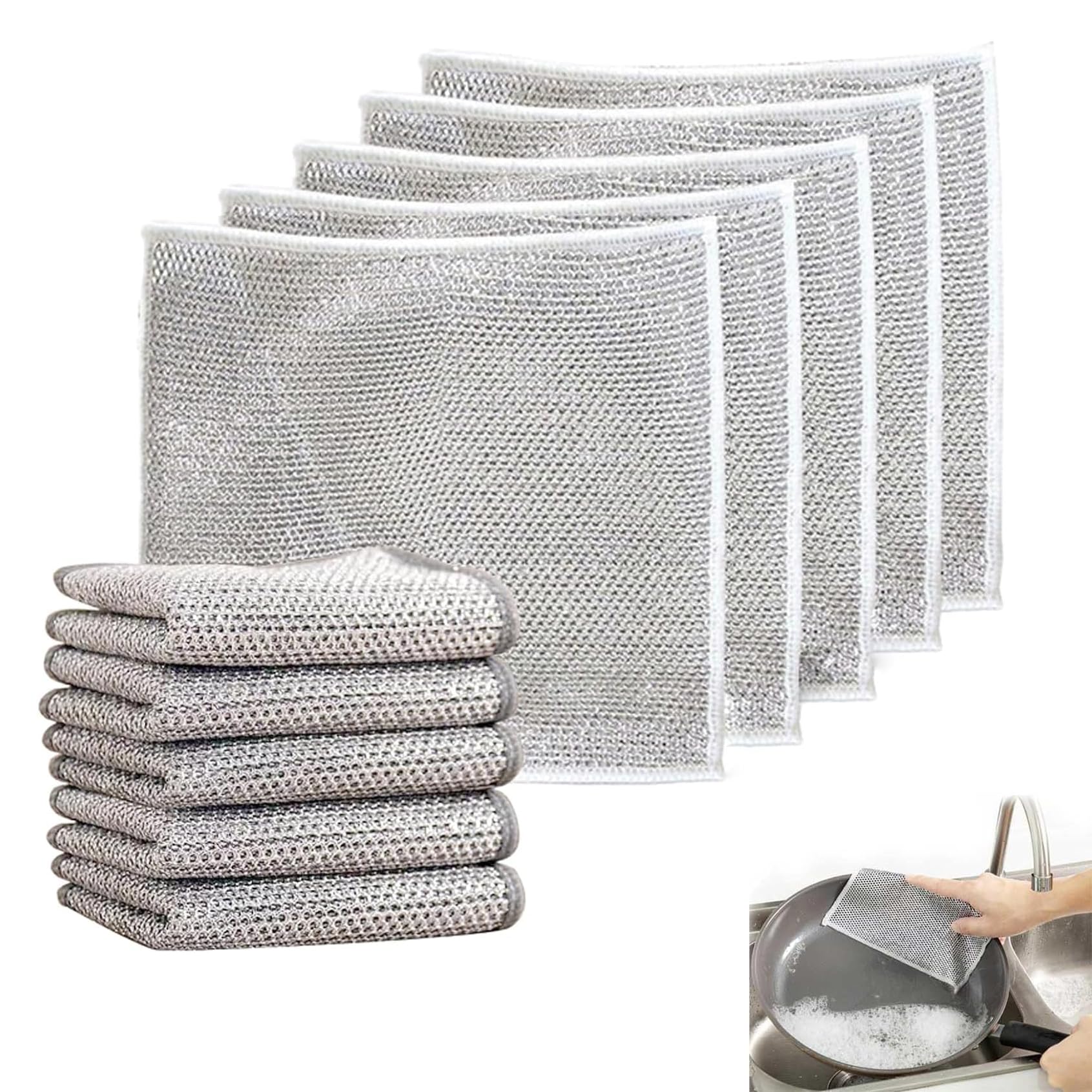 Bigoom Multipurpose Wire Dishwashing Rags for Wet and Dry,Multipurpose Wire Dishwashing Rags for Dishes, Sinks, Counters, Stove Tops, Easy Rinsing, Machine Washable. (10PCS)