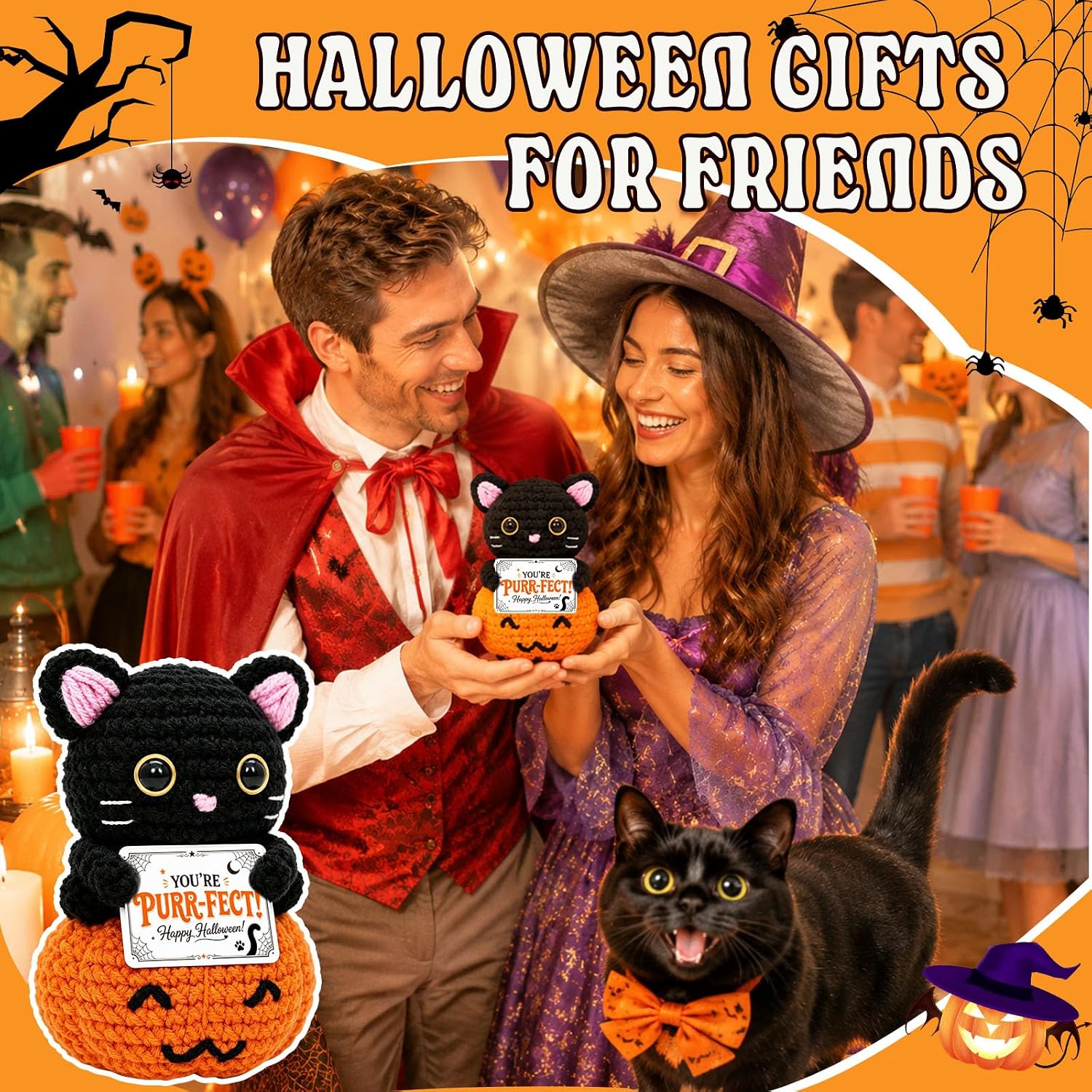 Halloween Black Cat Decor Pumpkin Gifts for Women Men Adults Cat Lover Fall