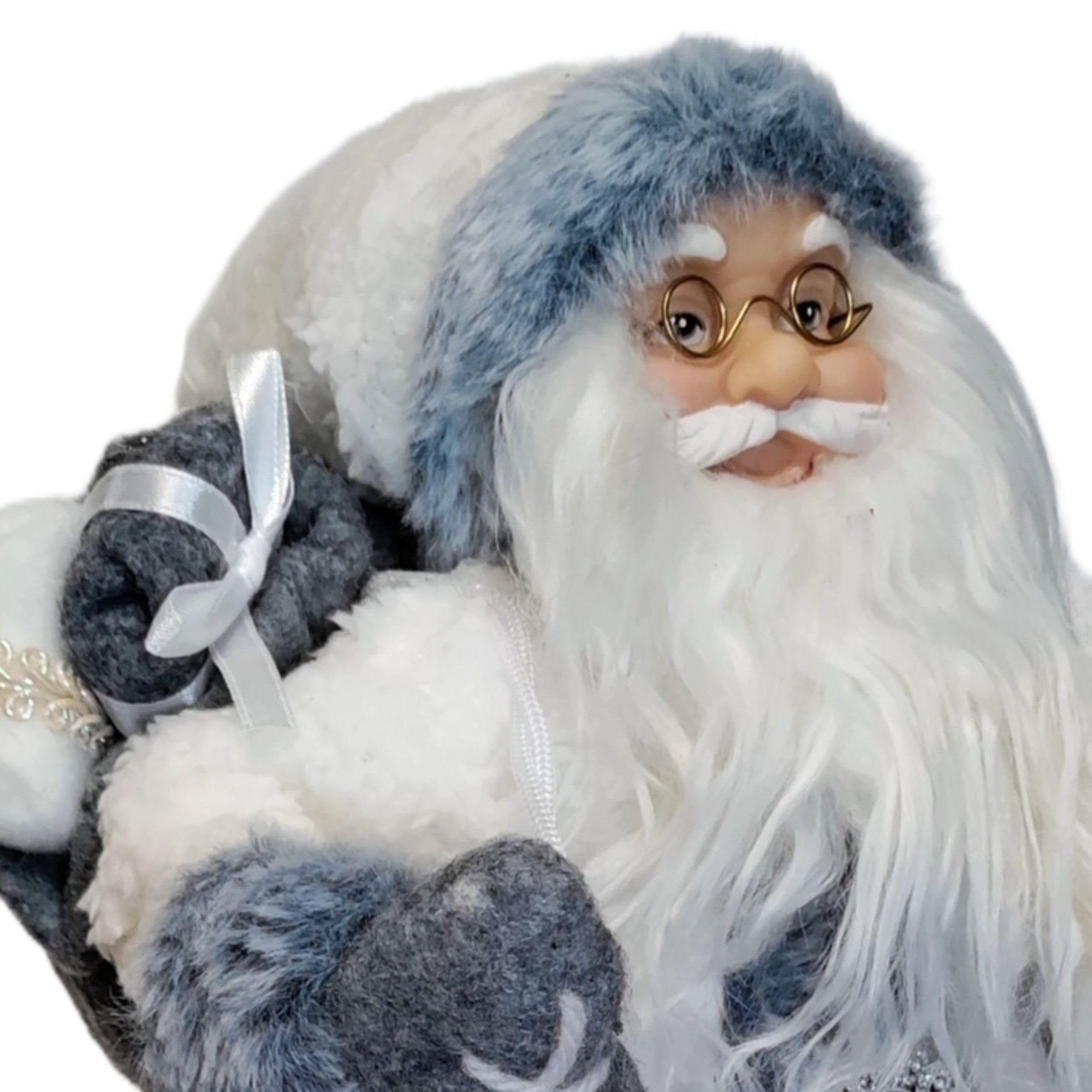 Kaemingk Père Noël debout traditionnel - Figurine Père Noël - Grande figurine de Noël - 60 cm - Manteau en fourrure blanche et grise tenant une lanterne - Décoration intérieure du Père Noël debout