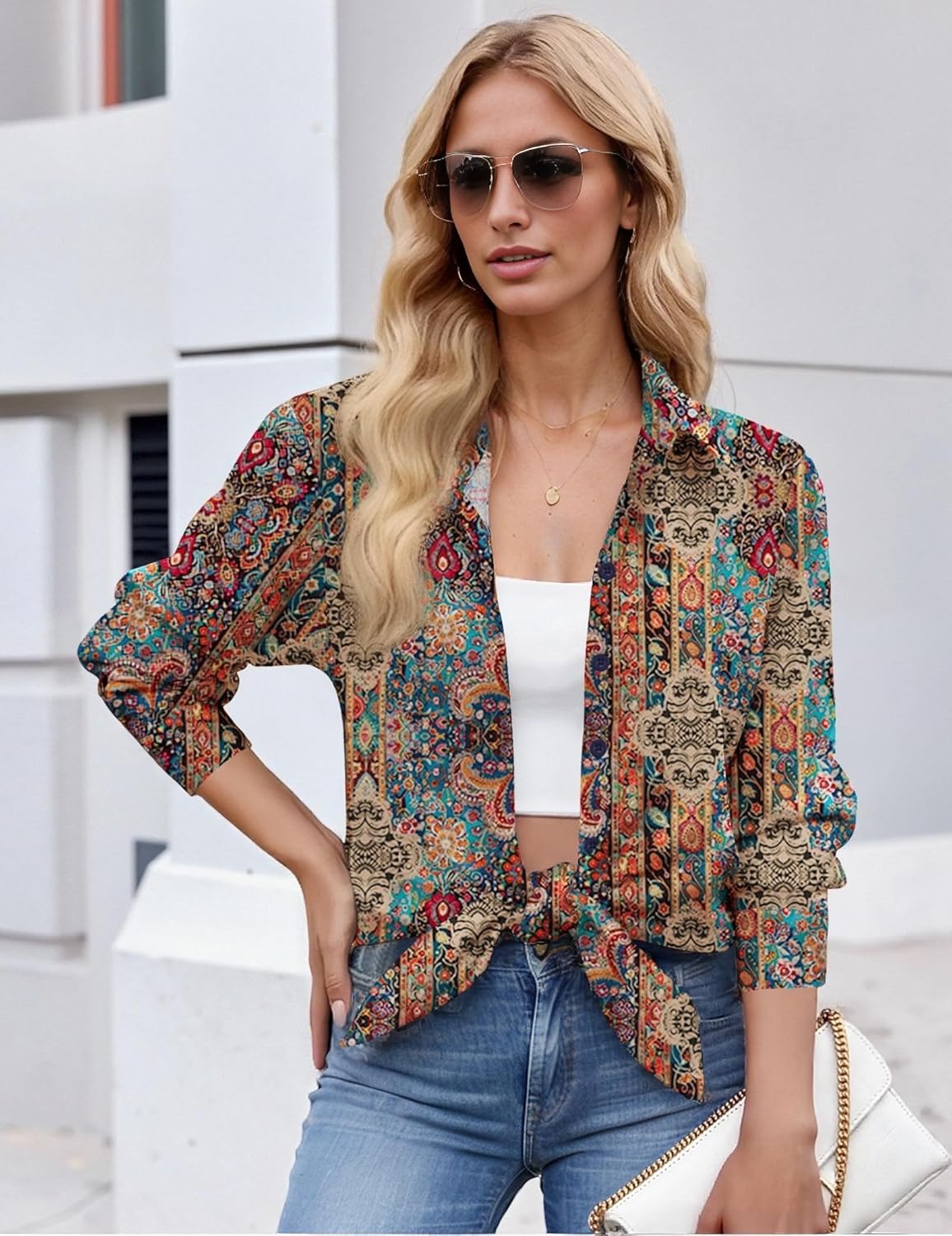 ZEAGOO Button Down Shirt for Women Long Sleeve Blouses Floral Printed Tops Business Casual Work Outfits S-XXL - Image 4