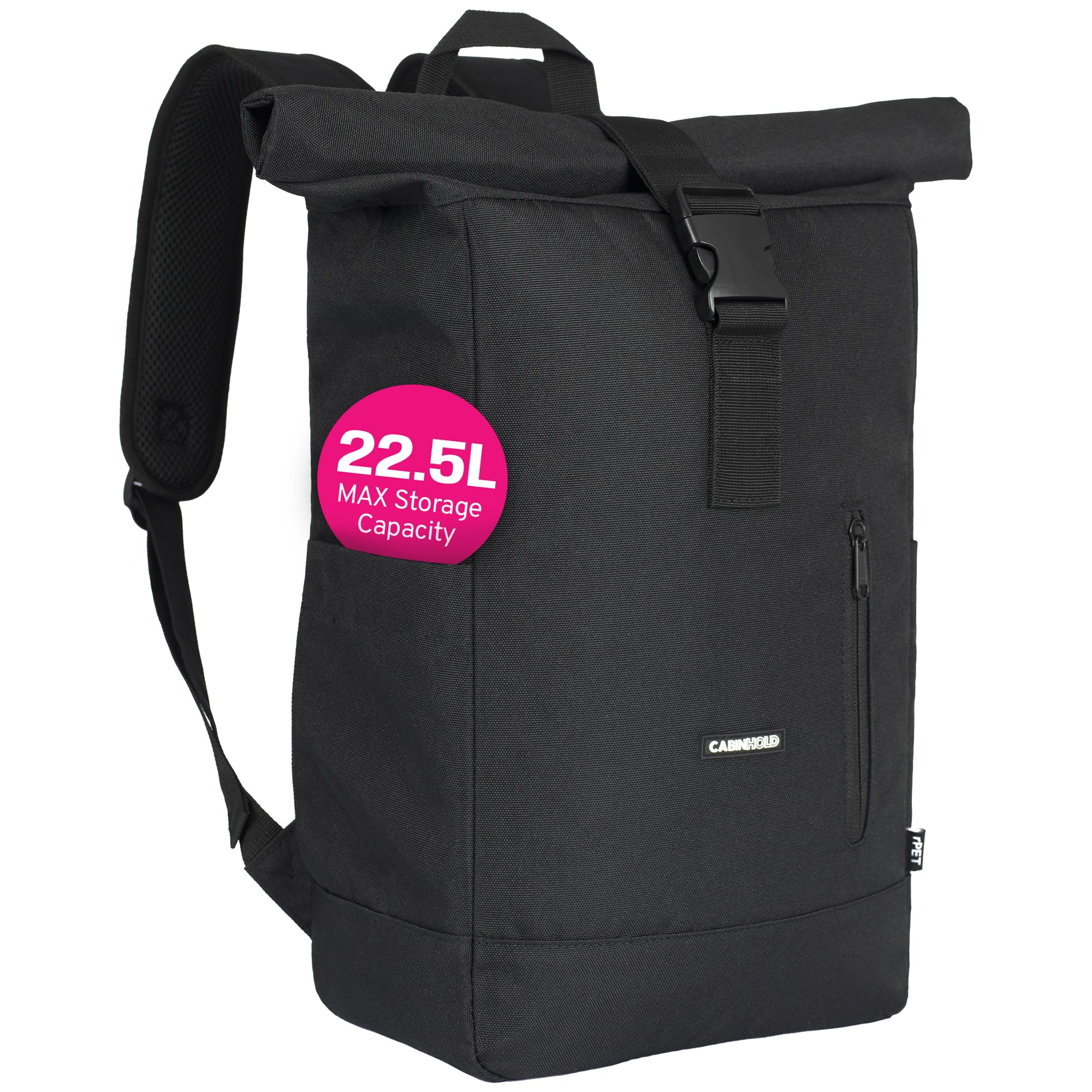 Cabinhold Unisex Black Amsterdam 20L 40X20x15 Cm Lightweight Travel Backpack – Ryanair & Easyjet Cabin-Approved, Water-Resistant 900D Oxford Polyester Rpet, Sbs Zippers, Versatile Storage (Single)
