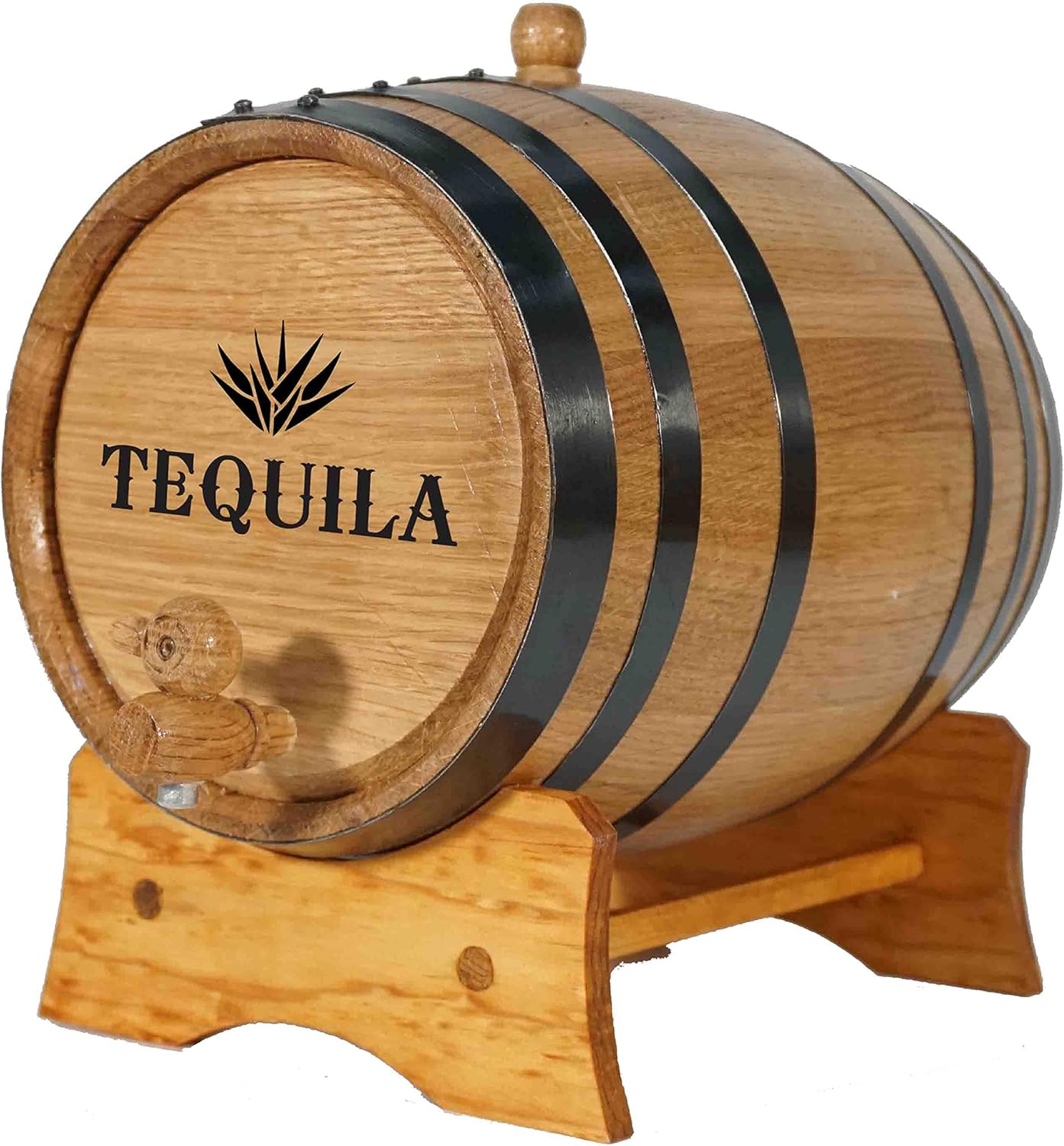 1 Liter Tequila Aging Barrel Dispenser with Wood Stand, Bung and Spigot - Age Cocktails and More! Laser Engraved Mini 1L Oak Aging Barrels (B103)