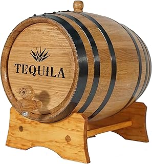2 Liter Tequila Aging Barrel Dispenser with Wood Stand, Bung and Spigot - Age Tequilas, Cocktails and More! Engraved Mini 2L Oak Tequila Aging Barrels (B103)
