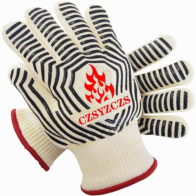Heat Resistant Oven Gloves, Non-Slip BBQ Safety Gloves,Oven Mitt Hand Protection from air fryer,Grilling,BBQ and Other in Kitchen,Outdoor Camping and Party present (White)