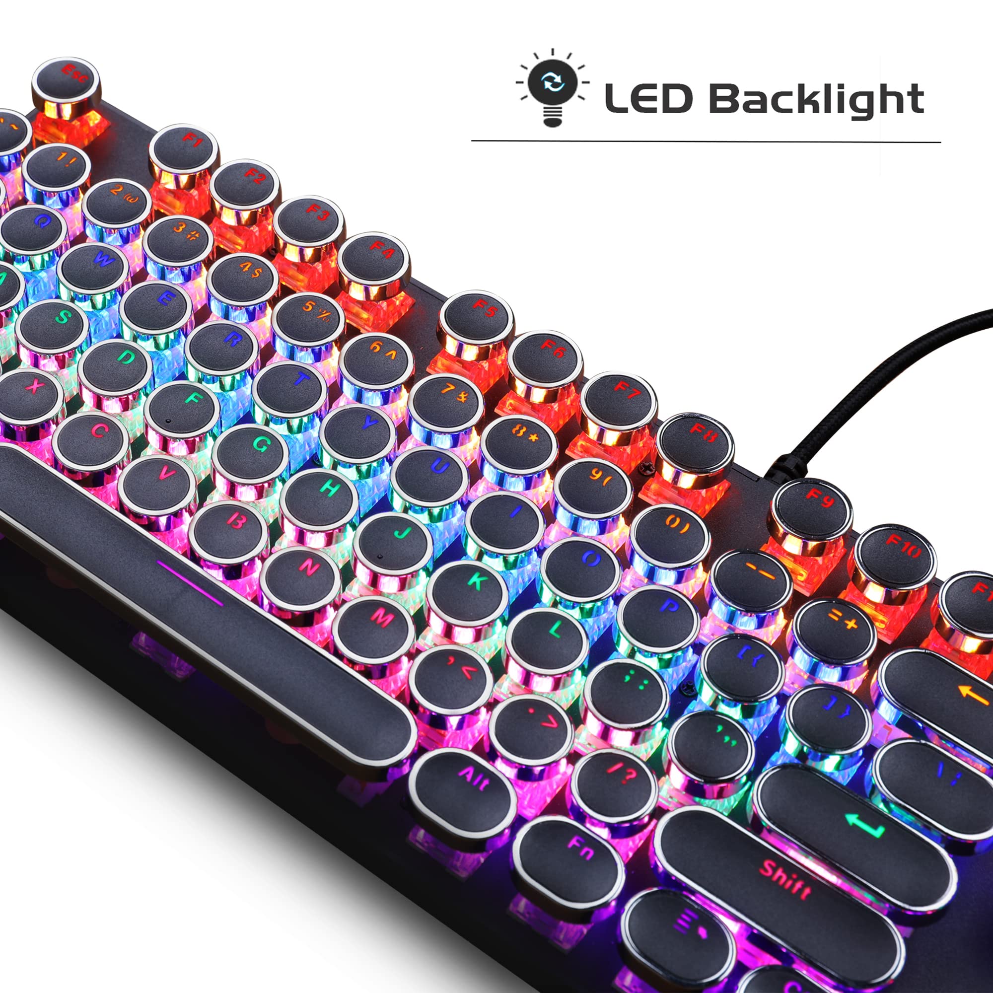 MageGee Typewriter Mechanical Gaming Keyboard, Retro Punk Round Keycap