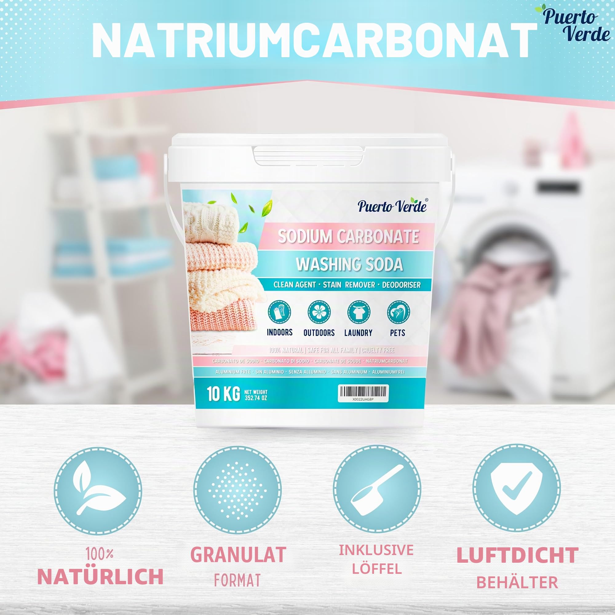 • Waschsoda Pulver 10 Kg. Reines Natriumcarbonat für die Reinigung. Calziniertes Soda zur Herstellung von Seife und Haushaltsreinigern. Europäische Produktion.