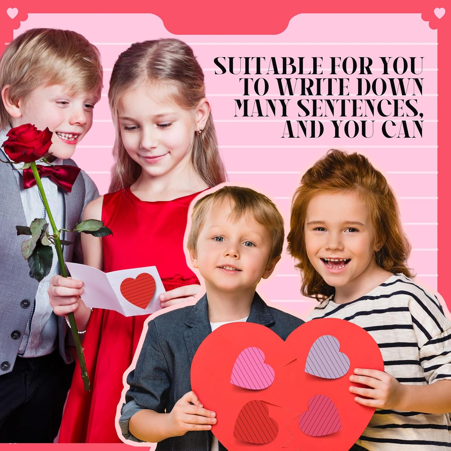 Glenmal 100 Pieces 5000 Sheets Valentine's Day Heart Shape Sticky Notepads 3 x 3 Inch Cute Lined Memo Notepads Colorful Fun Heart Self Sticking for School Office Organizer Girl Lover Valentine's Day