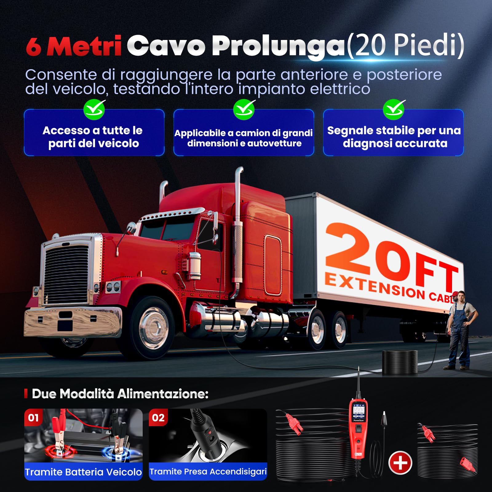 2026 Autel PowerScan PS100 Tester Circuiti Auto, Strumento Sonda Circuiti Alimentazion, Rilevatore Cortocircuiti Elettrici 12-24V, Resistenza Corrente CA/CC, Ciclo Lavoro & Prolunga 6M per Auto al 99%