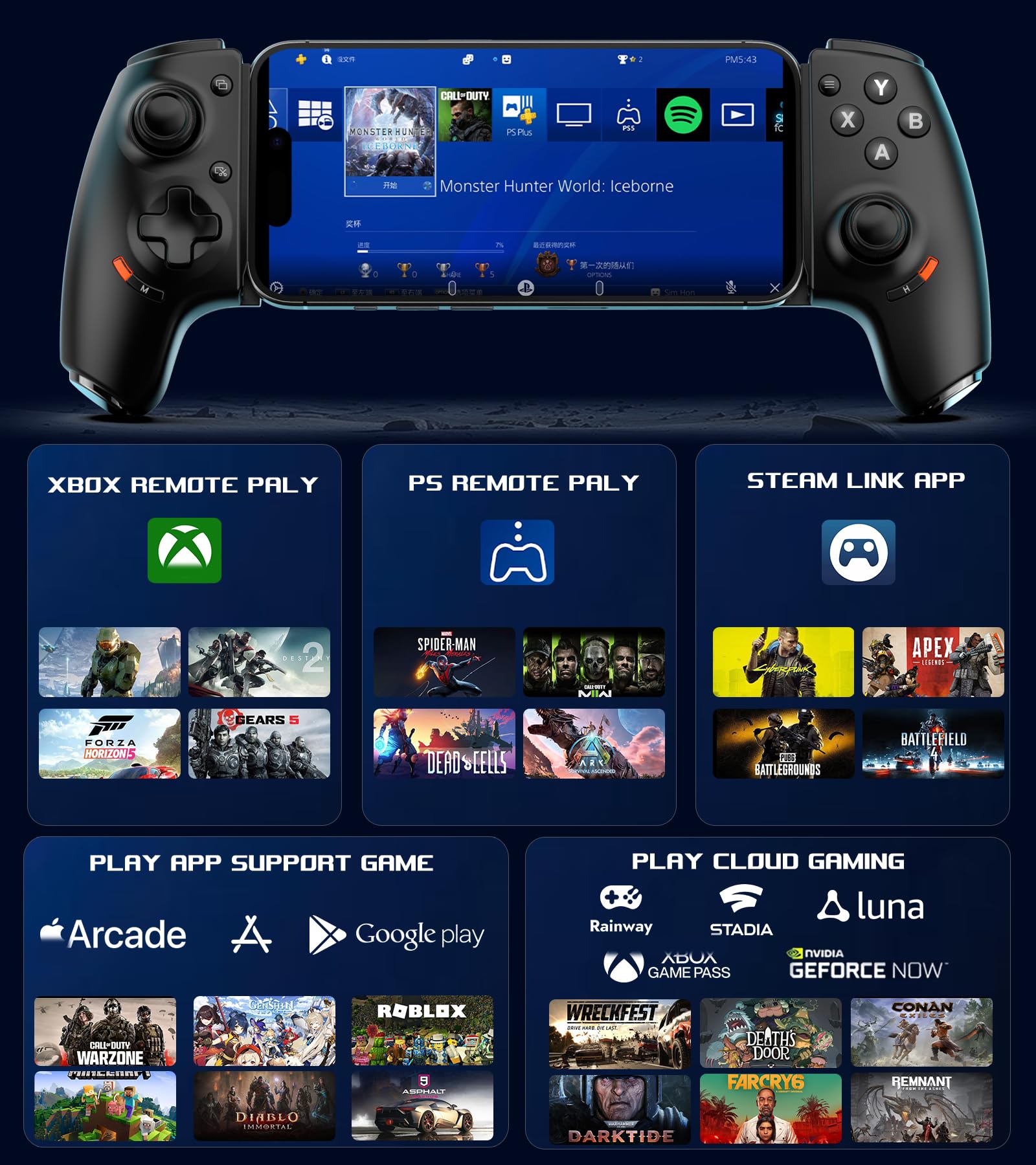 Type C Mobile Gaming Controller for Android & iPhone 17/16/15 Series (USB-C), Phone Controller with Hall Joystick & Triggers, Remote Play/Xbox Streaming/Cloud Game/COD, jack audio da 3,5 mm, nero